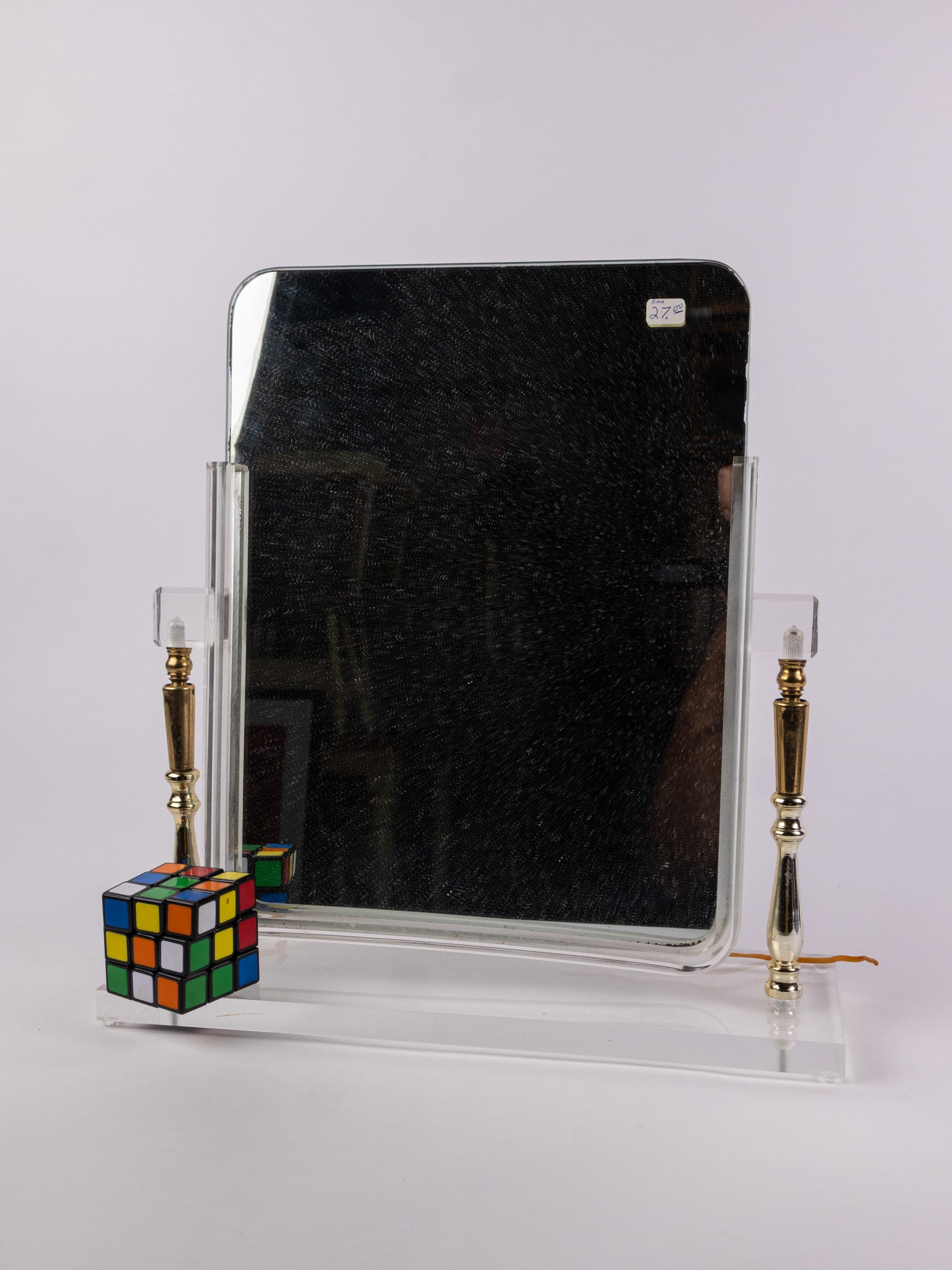Vintage Lucite & Brass Tilting Vanity Mirror - 2