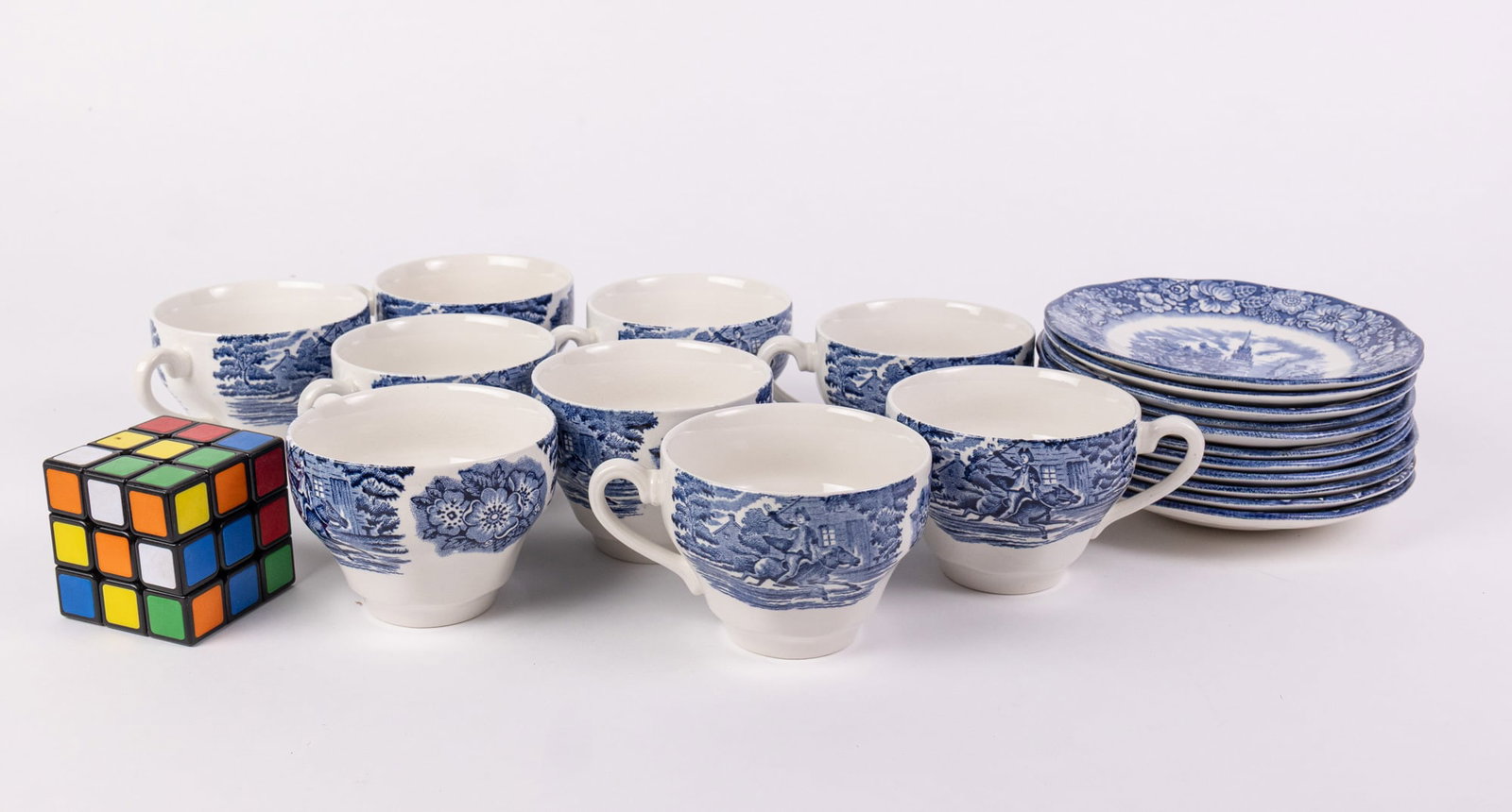 Vintage Staffordshire Liberty Blue Old North Church Tea Cups and Saucers Set - 2