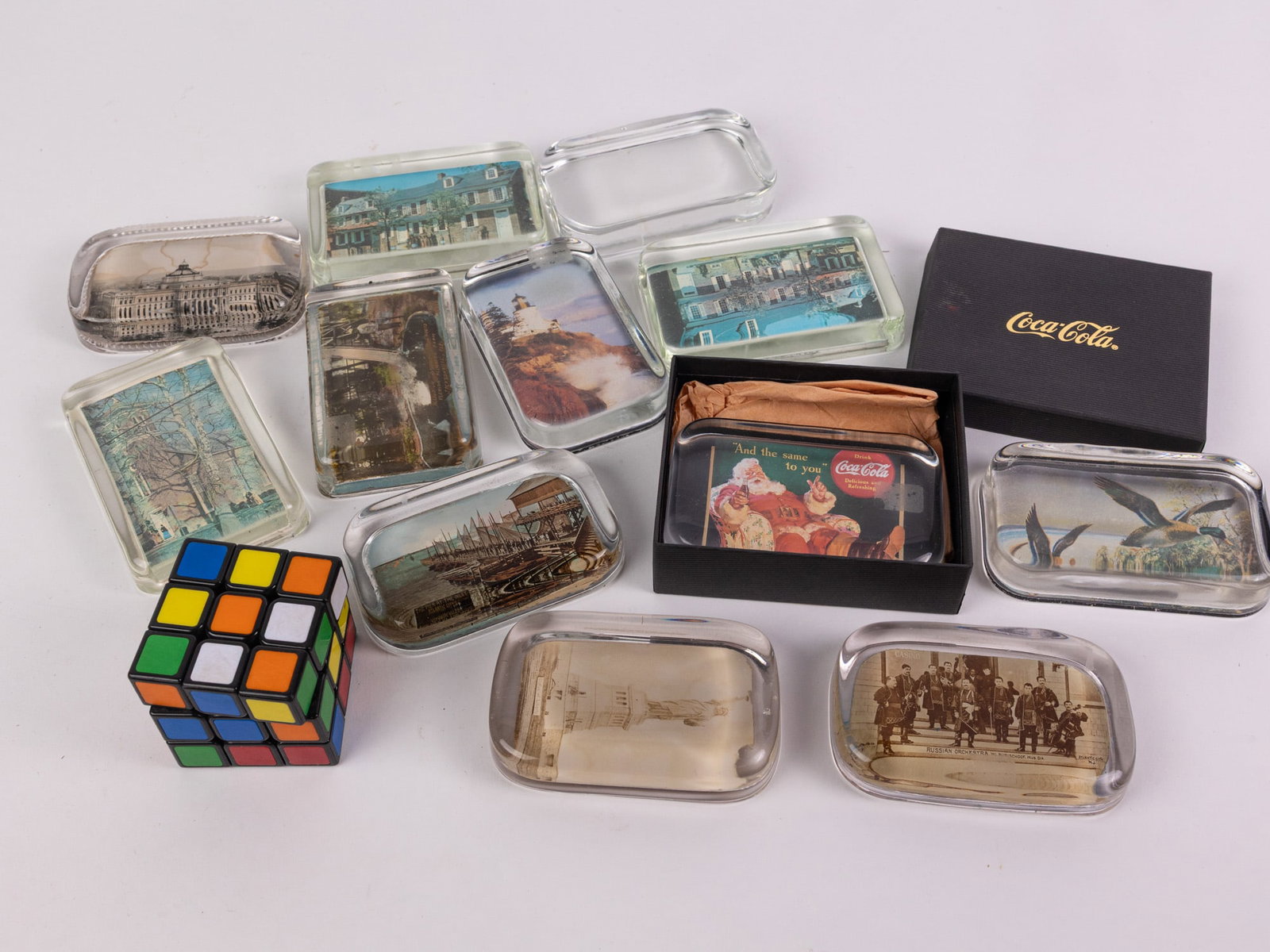 Assortment of Rectangular Paperweights ft. Vintage Christmas Coca-Cola Paperweight - 2