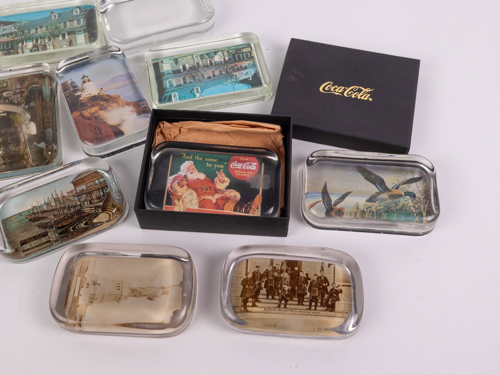 Assortment of Rectangular Paperweights ft. Vintage Christmas Coca-Cola Paperweight - 4