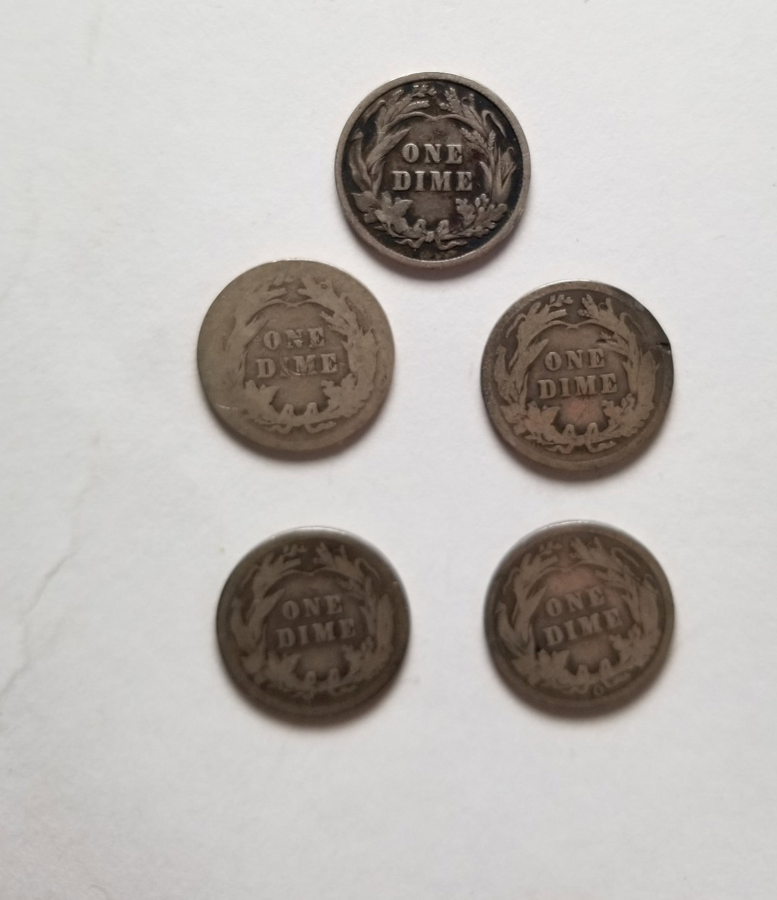 Five Silver Barber Dimes - 2