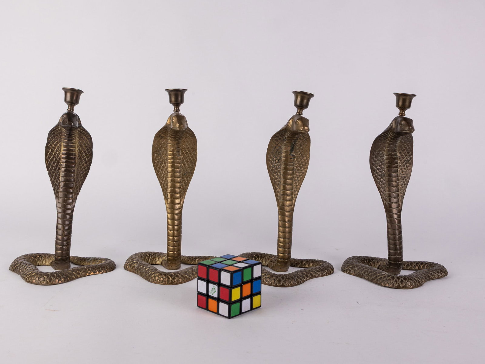 Set of Four Vintage Figural Cobra Brass Candlesticks - 2