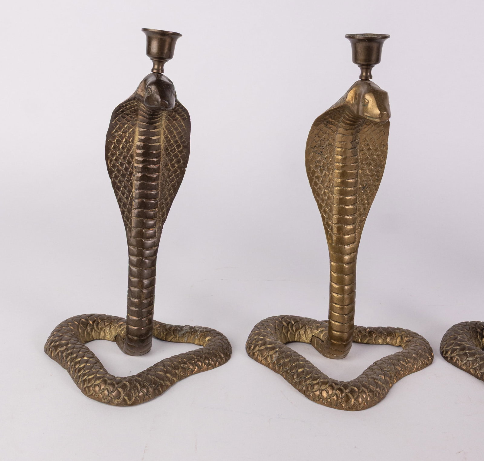 Set of Four Vintage Figural Cobra Brass Candlesticks - 3