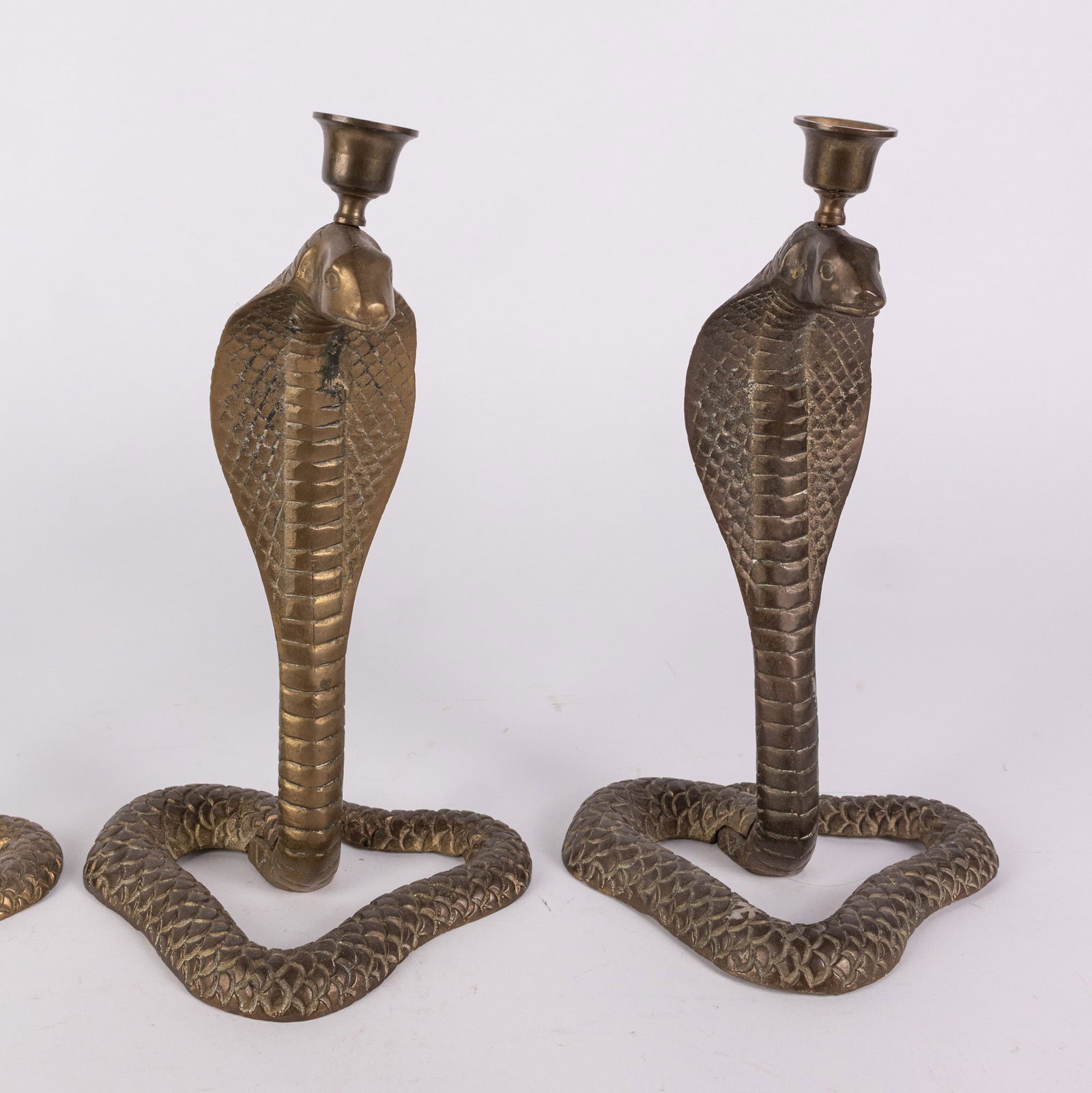 Set of Four Vintage Figural Cobra Brass Candlesticks - 4
