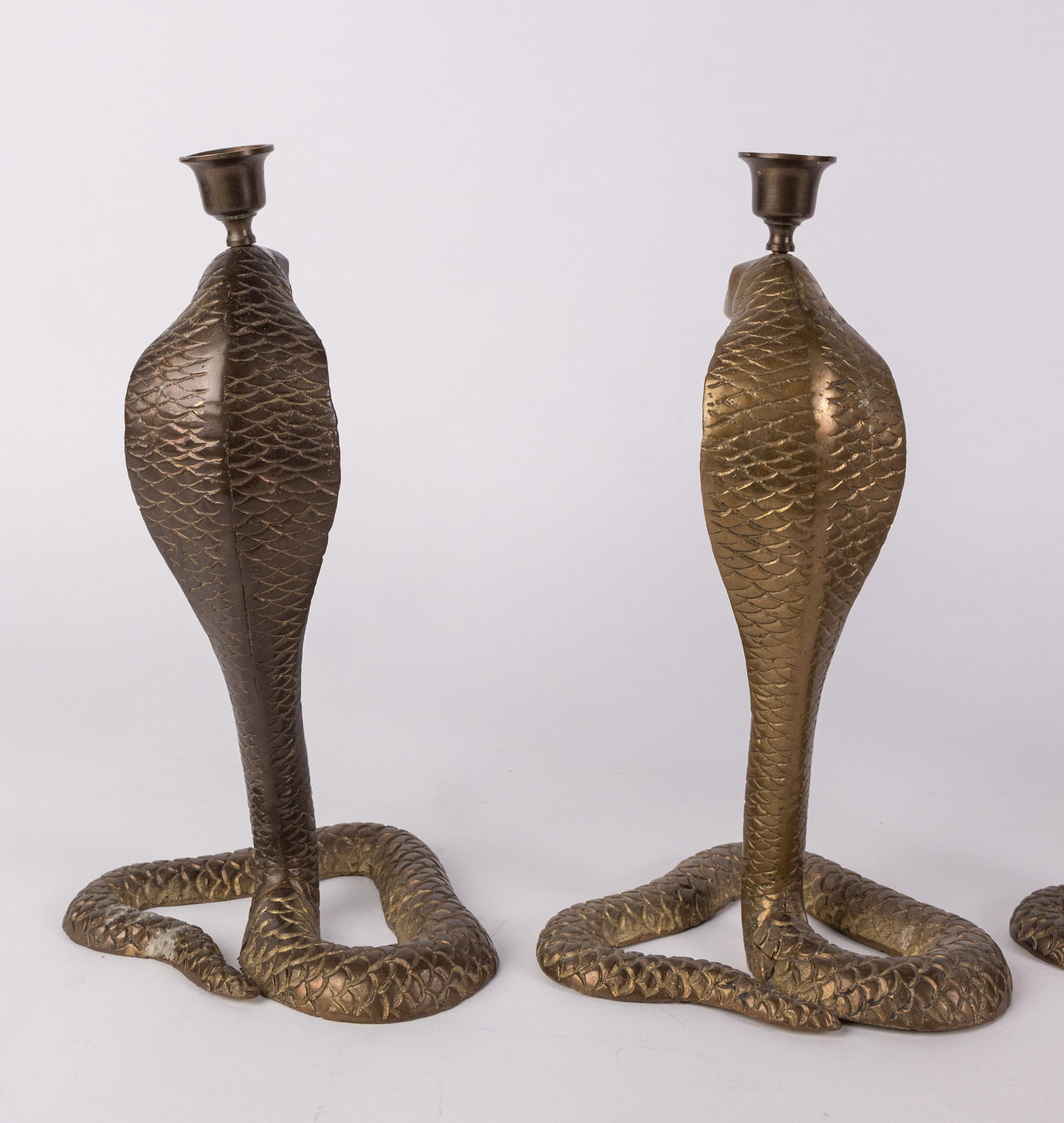 Set of Four Vintage Figural Cobra Brass Candlesticks - 6