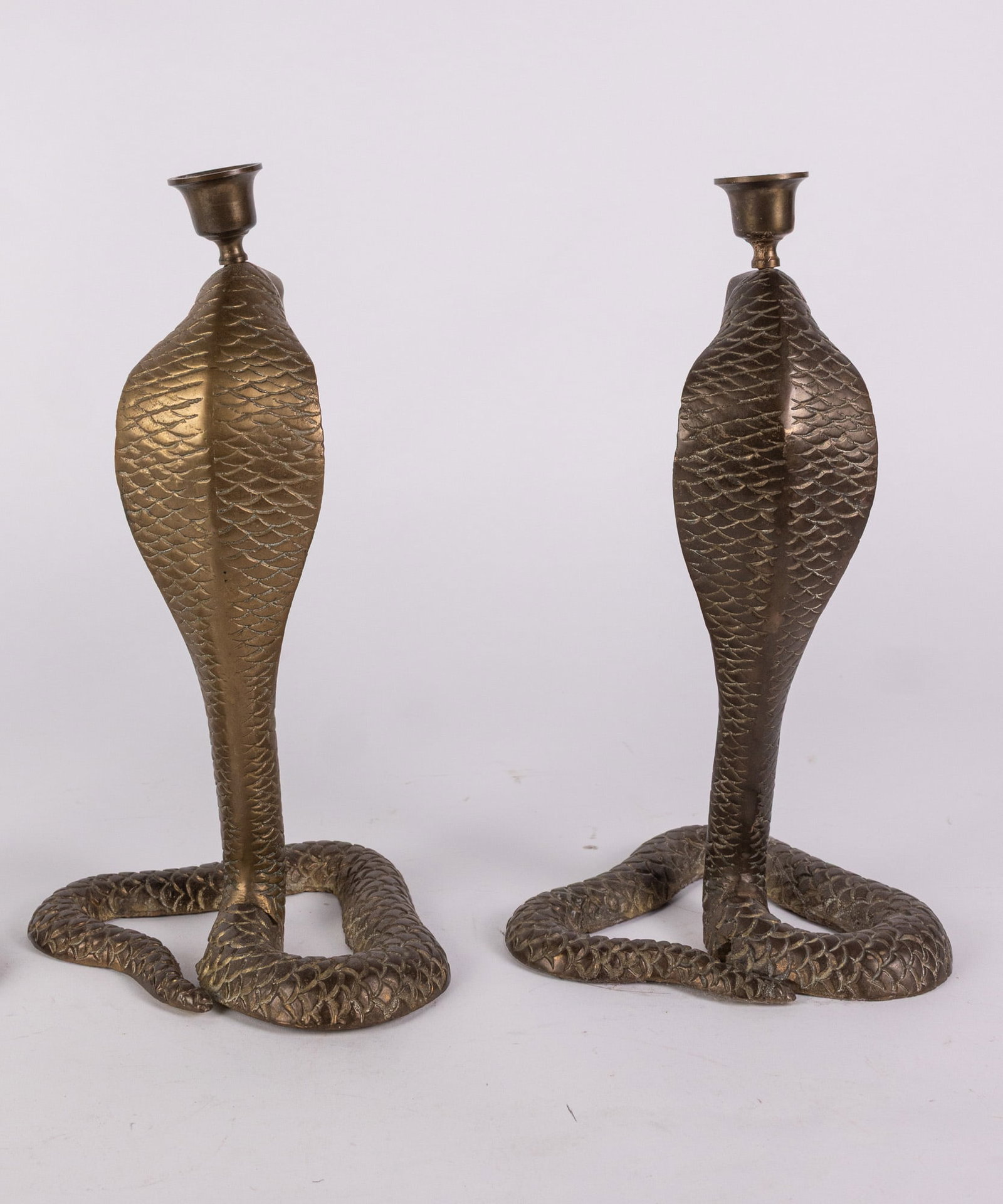 Set of Four Vintage Figural Cobra Brass Candlesticks - 8