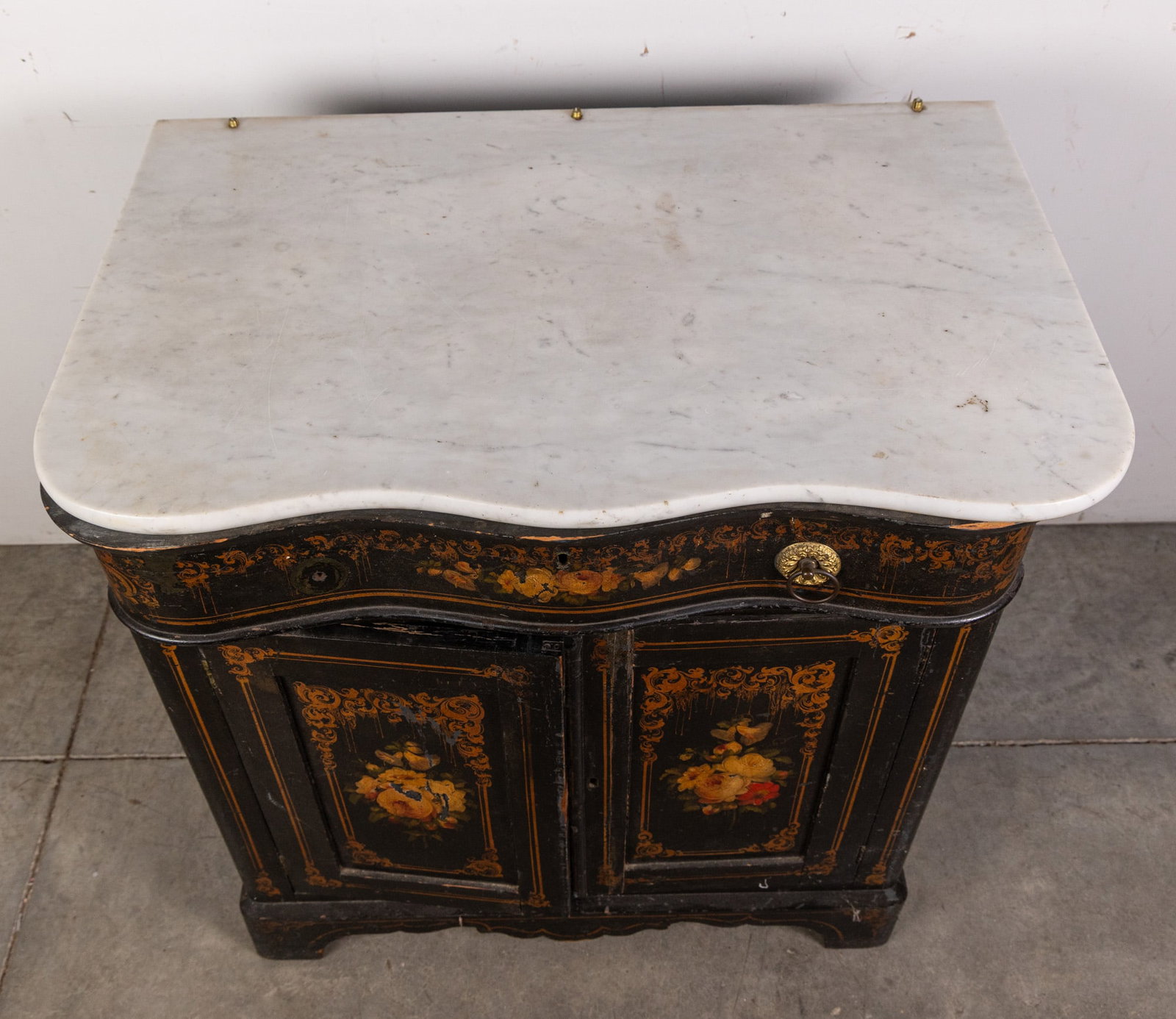 Antique Ebonized Marble-Top Commode w/ Napoleon III Style Detailing - 2