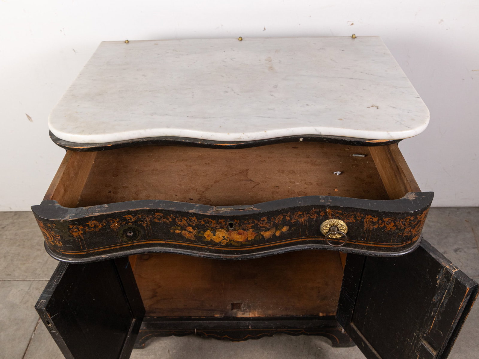 Antique Ebonized Marble-Top Commode w/ Napoleon III Style Detailing - 7