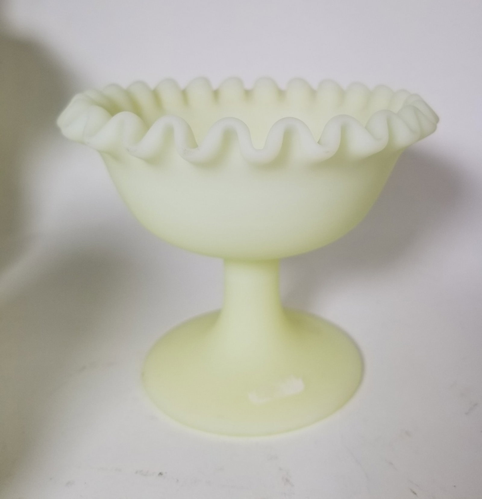 Assortment of Frosted Uranium Glass ft. Fenton Fairy Lamps - 5