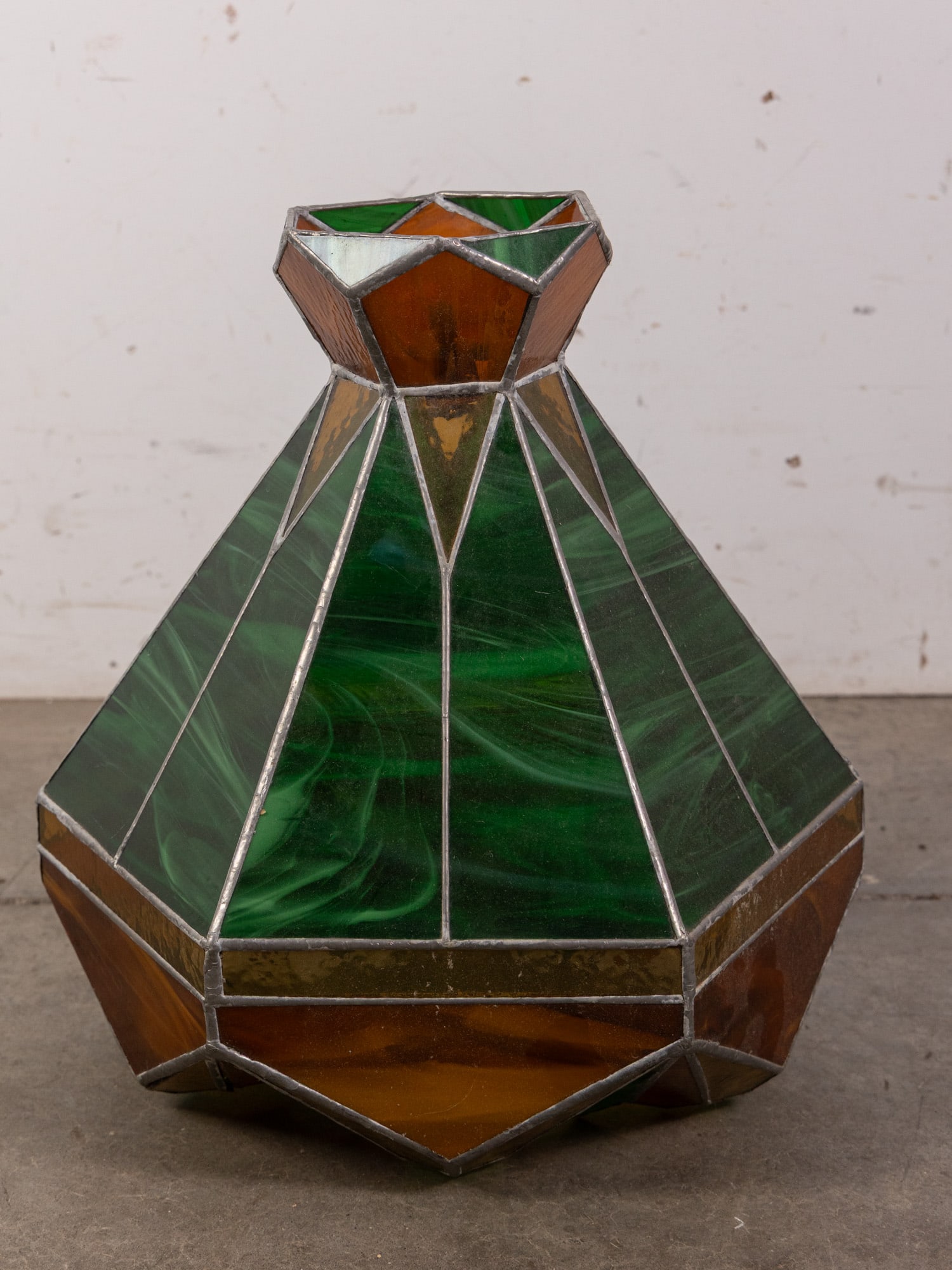 Vintage Angular Arts & Crafts Style Stained Glass Pendant Light - 2