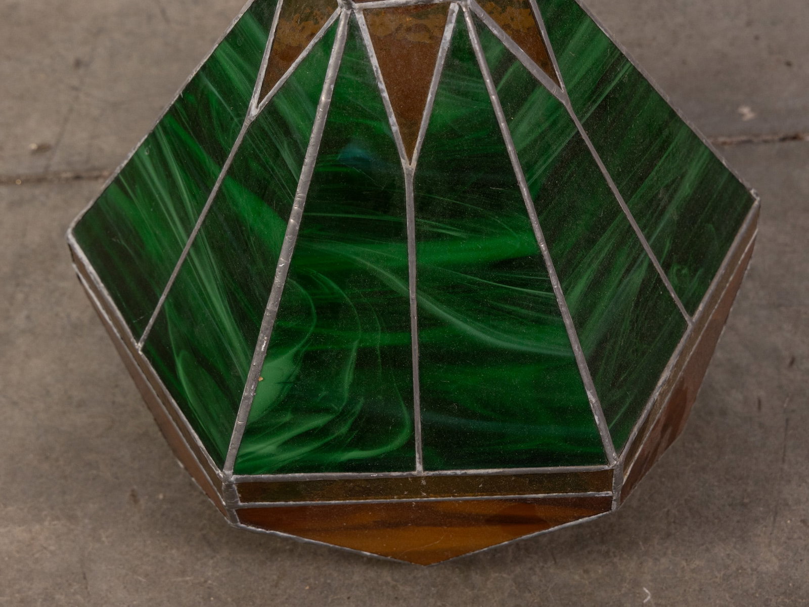 Vintage Angular Arts & Crafts Style Stained Glass Pendant Light - 3