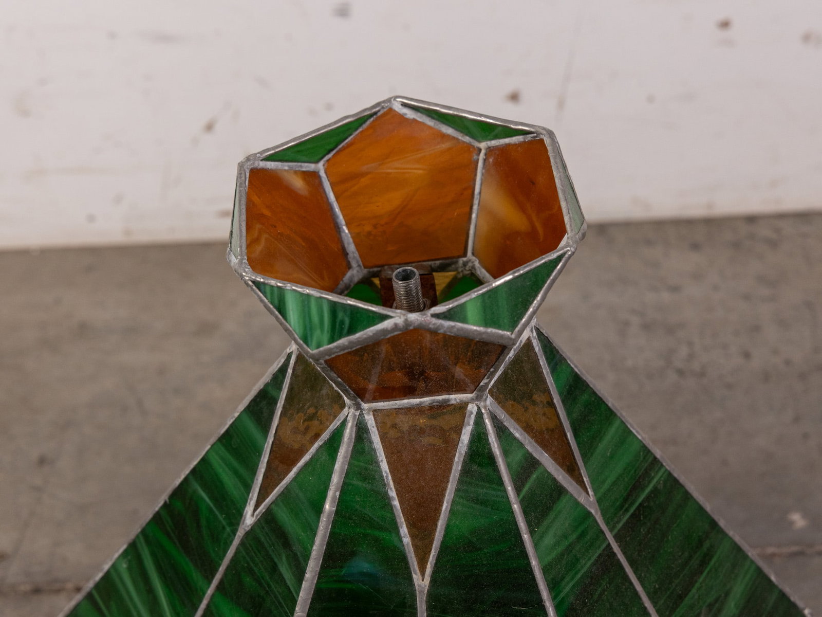 Vintage Angular Arts & Crafts Style Stained Glass Pendant Light - 4