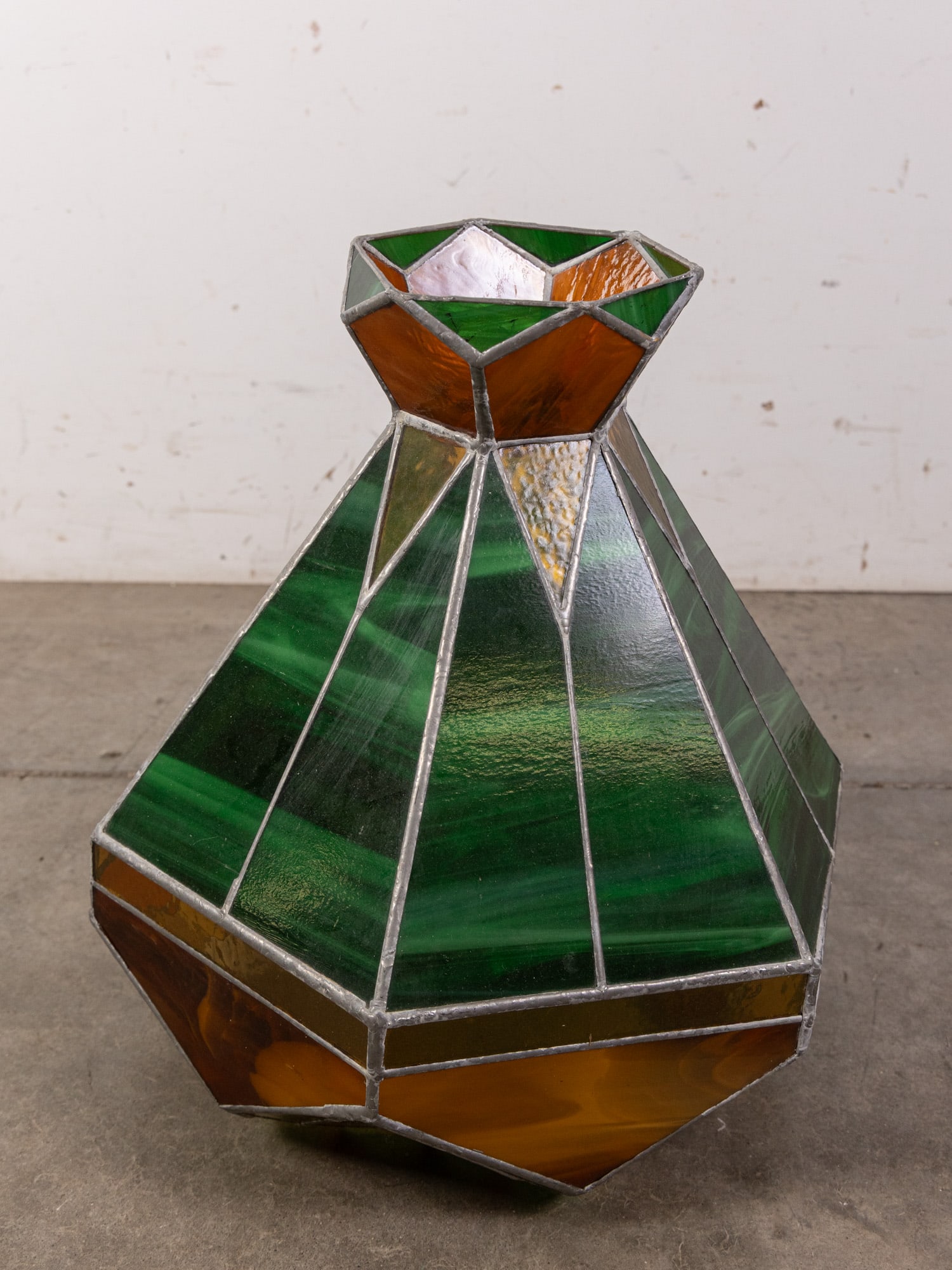 Vintage Angular Arts & Crafts Style Stained Glass Pendant Light - 5