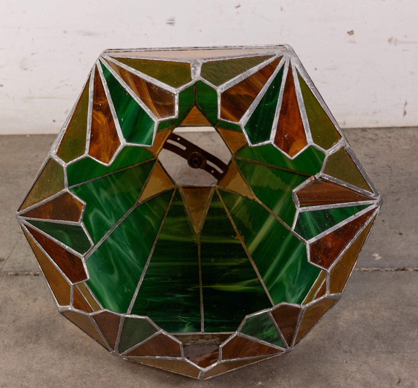 Vintage Angular Arts & Crafts Style Stained Glass Pendant Light - 6