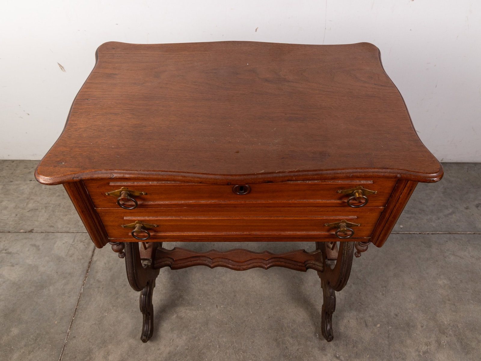 Antique Biedermeier Style Lyre 2-Drawer Side Table - 2