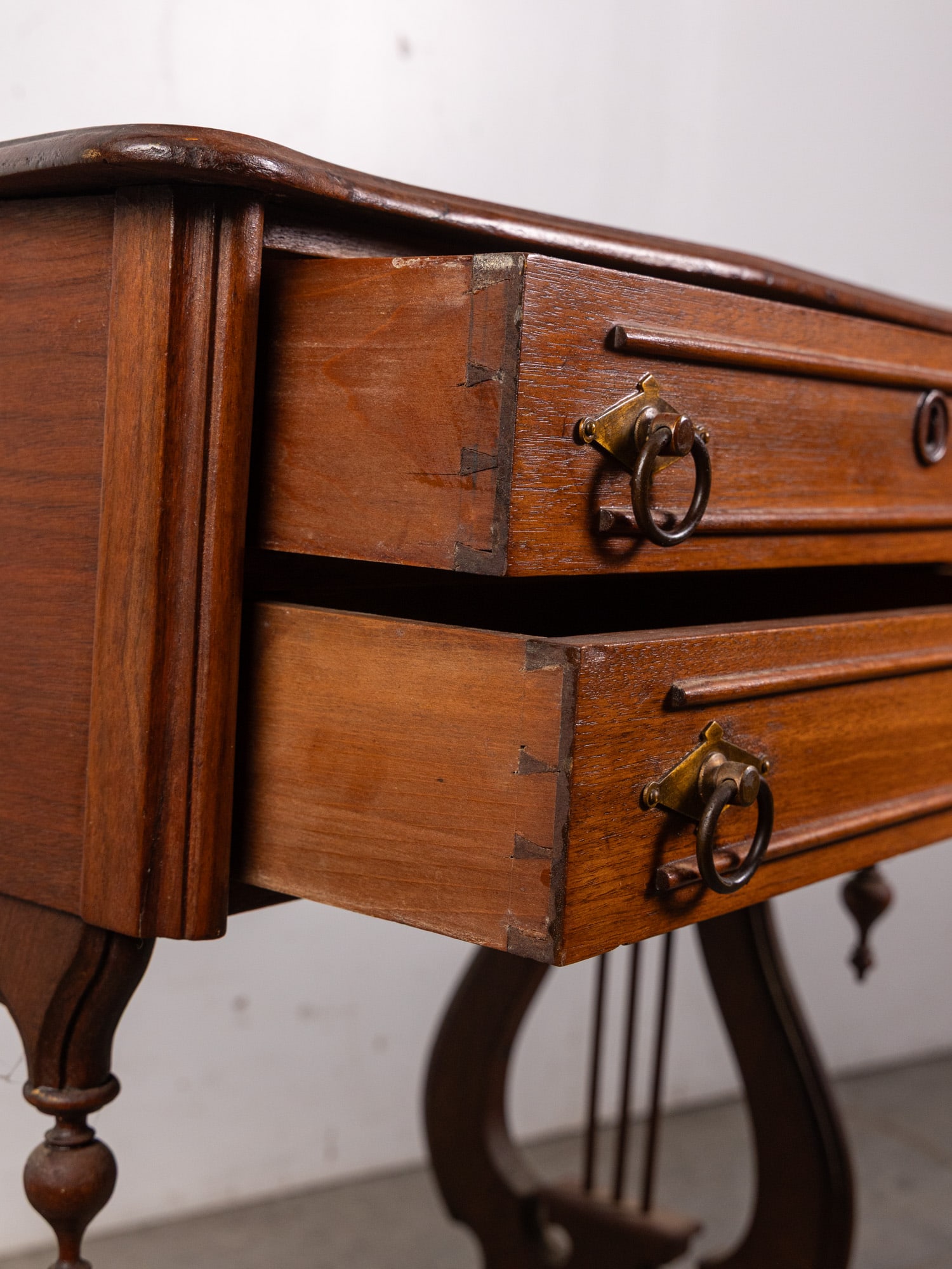 Antique Biedermeier Style Lyre 2-Drawer Side Table - 5