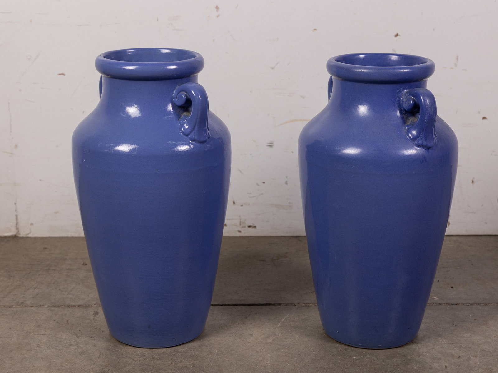 Pair of Vintage Large Blue Stoneware Vases - 3