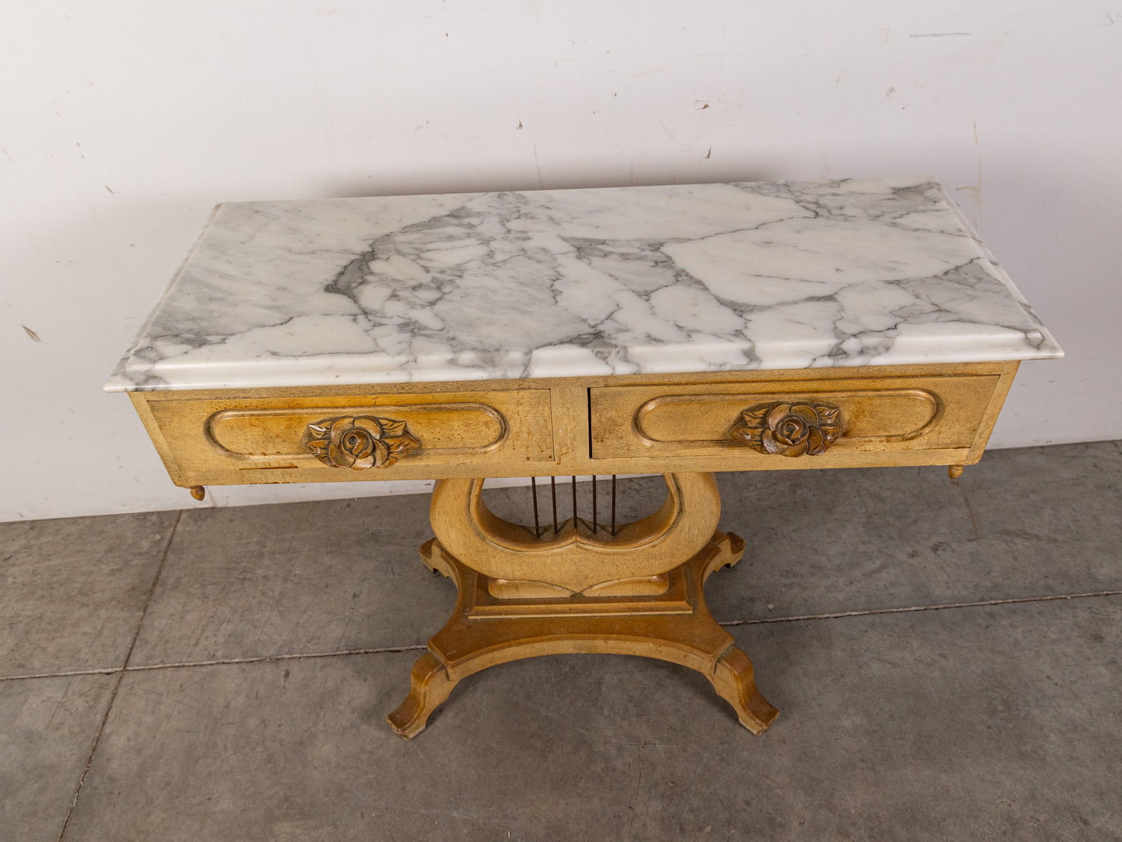 Shabby Chic Marble Top Lyre Motif Hallway Table - 2