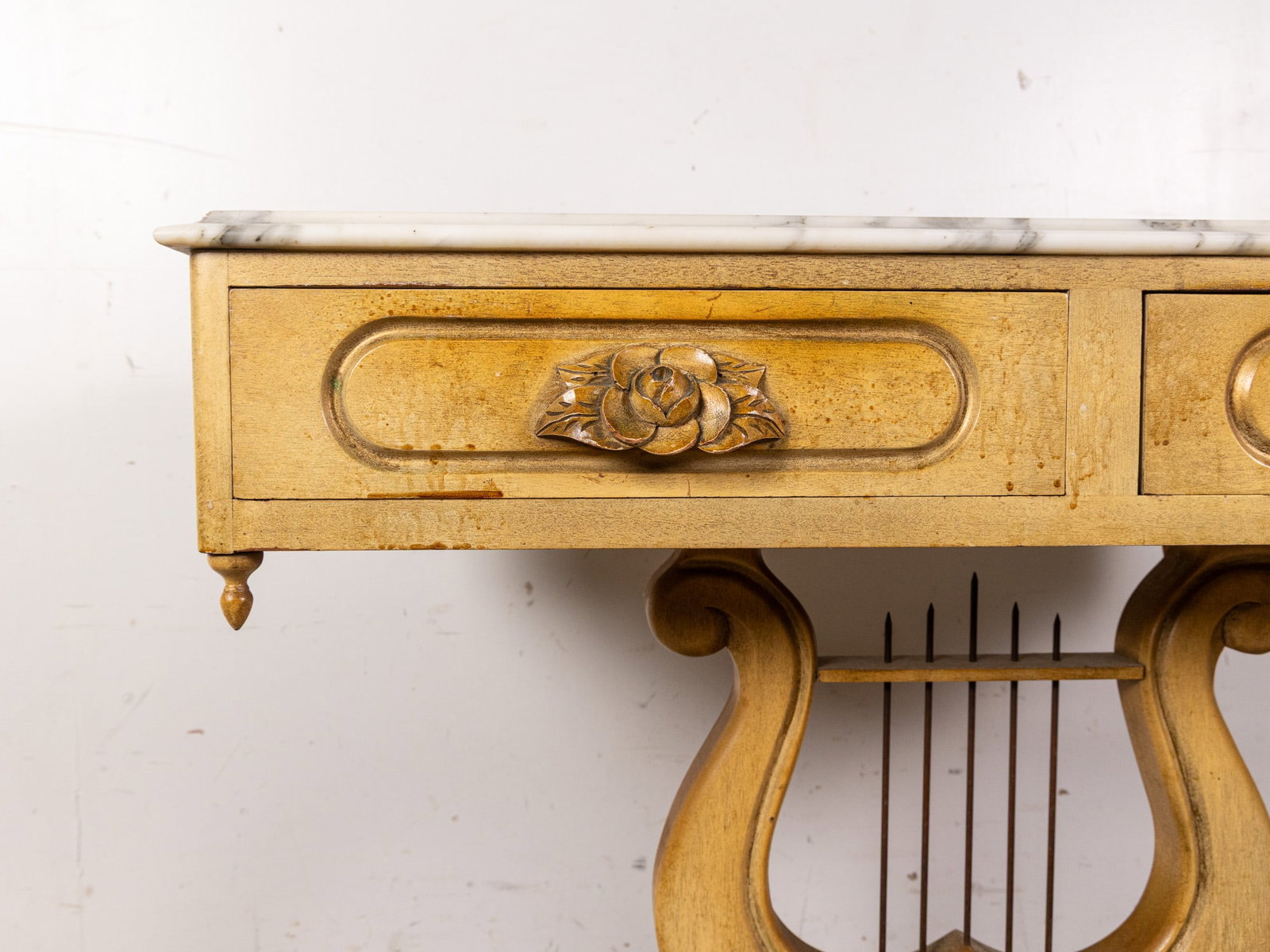 Shabby Chic Marble Top Lyre Motif Hallway Table - 3