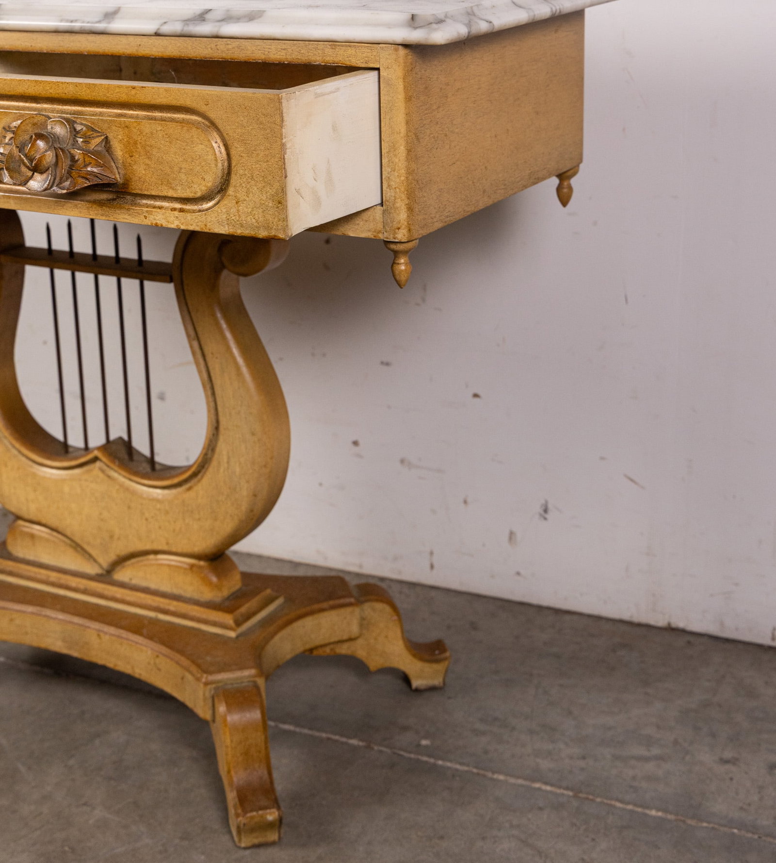 Shabby Chic Marble Top Lyre Motif Hallway Table - 4