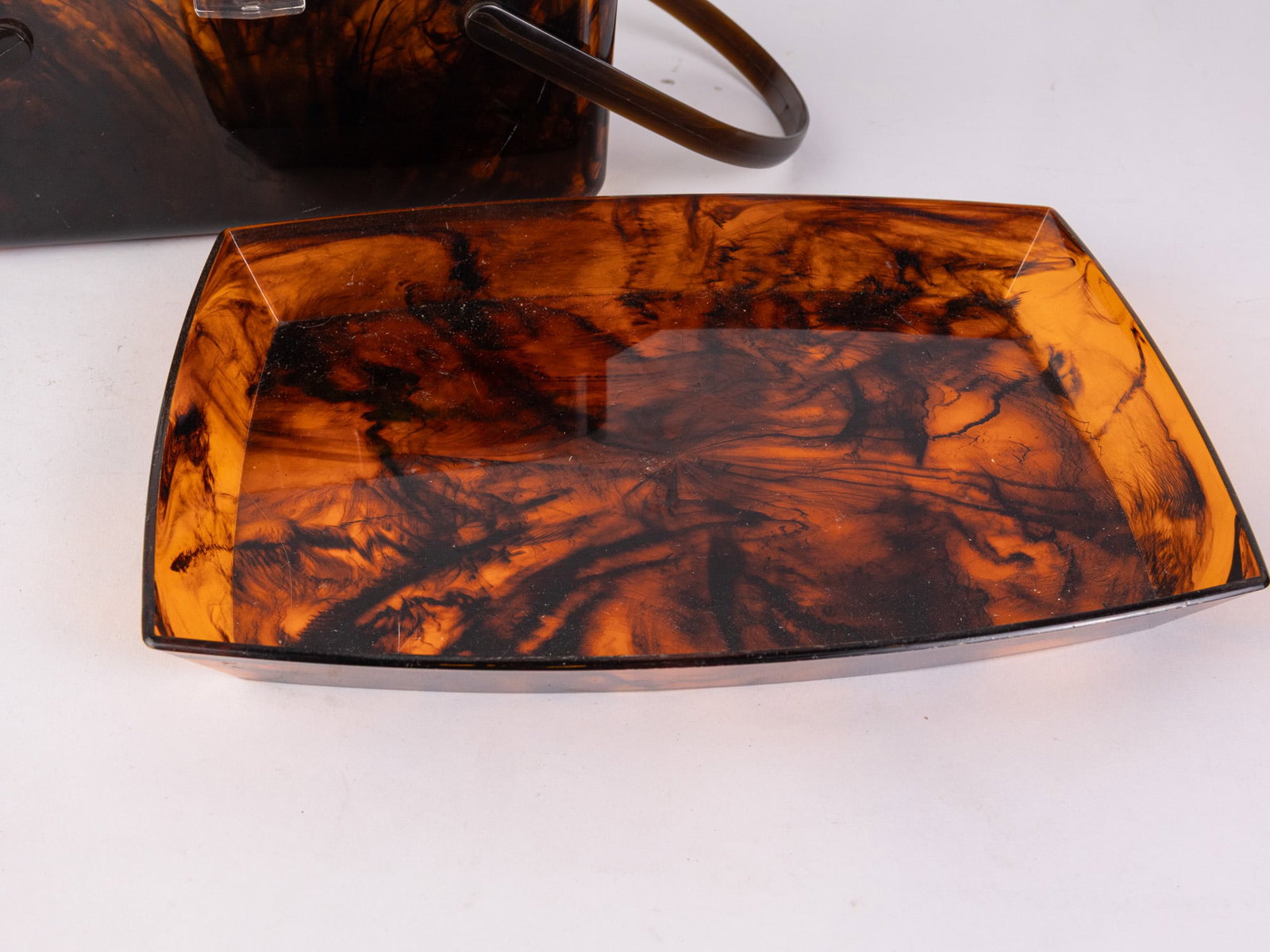Vintage Lucite Tortoise Shell-Style Basket Box Purse and Tray - 3