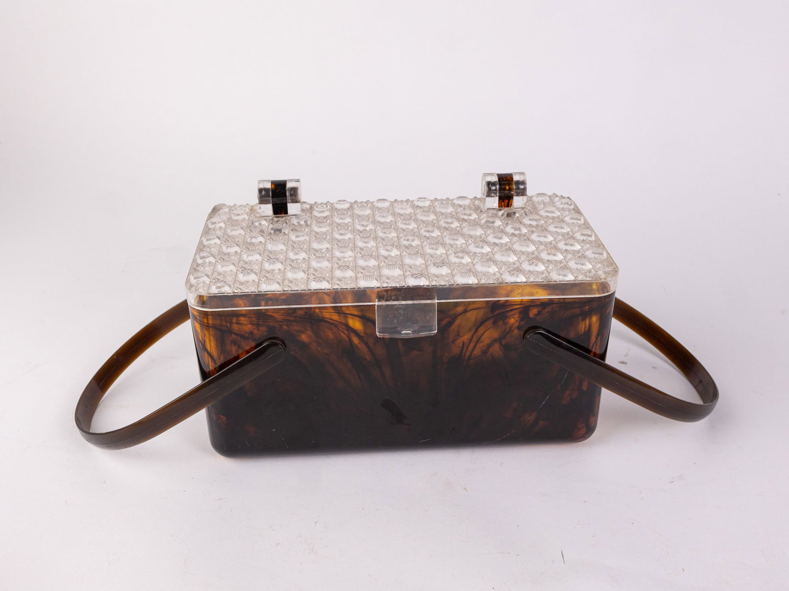 Vintage Lucite Tortoise Shell-Style Basket Box Purse and Tray - 4
