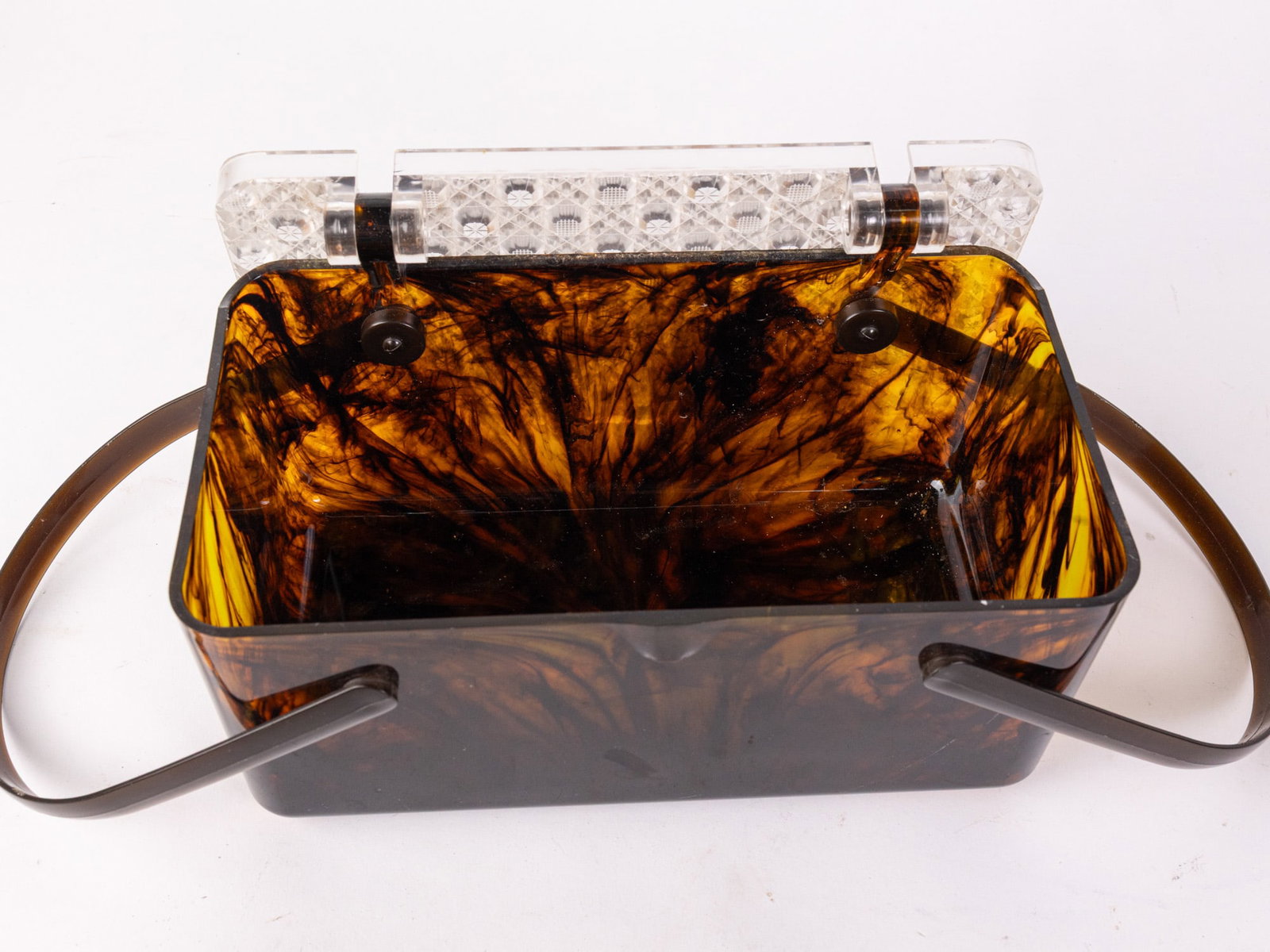 Vintage Lucite Tortoise Shell-Style Basket Box Purse and Tray - 5