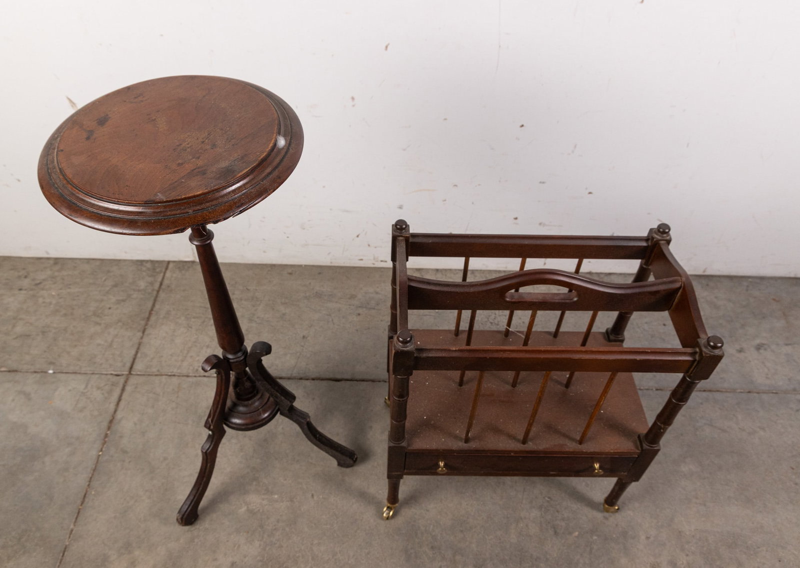Antique Victorian Plant Stand and Vintage Magazine Rack - 2