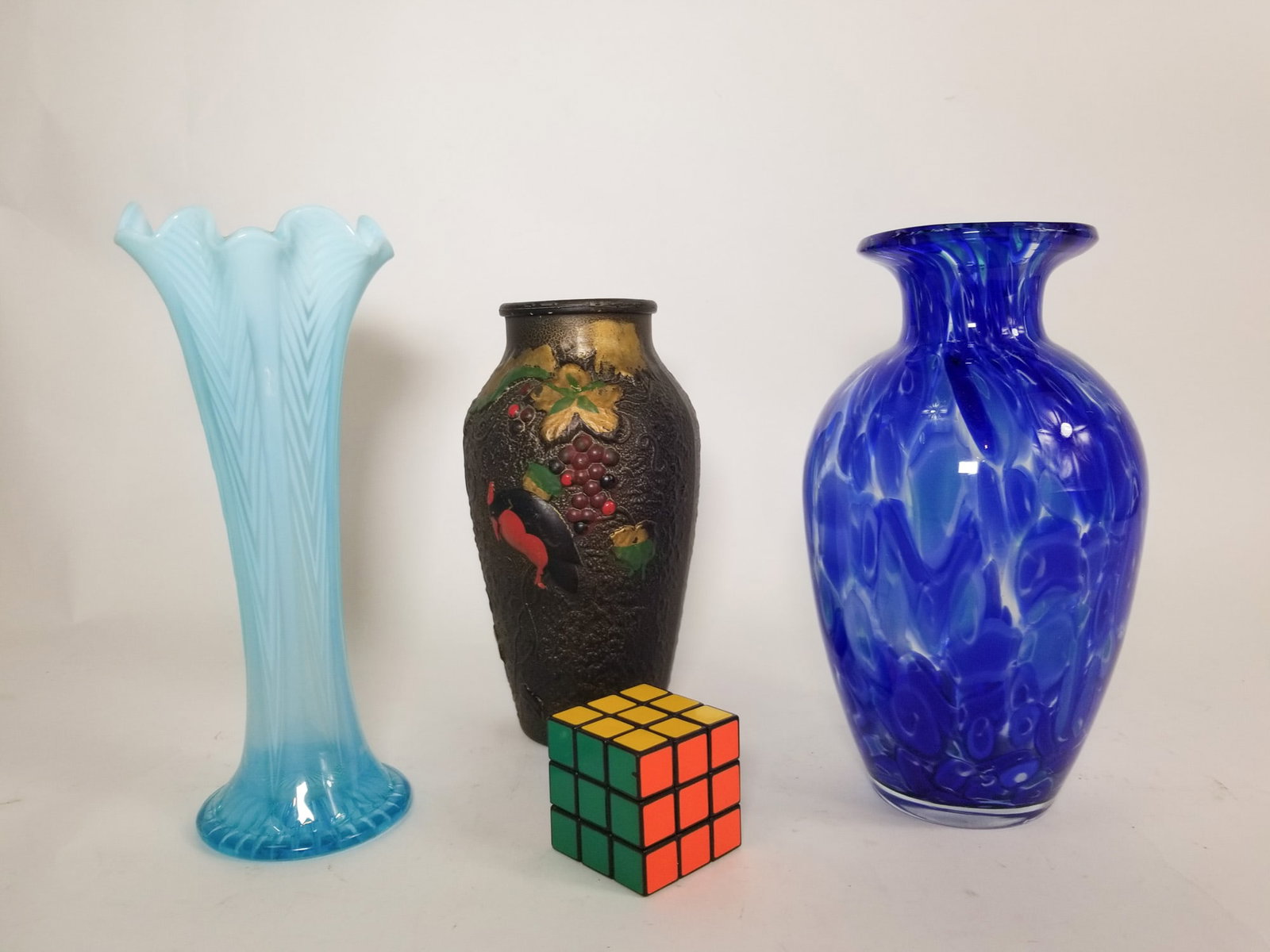 Three Glass Vases ft. Northwood Feather Glass Vase - 2