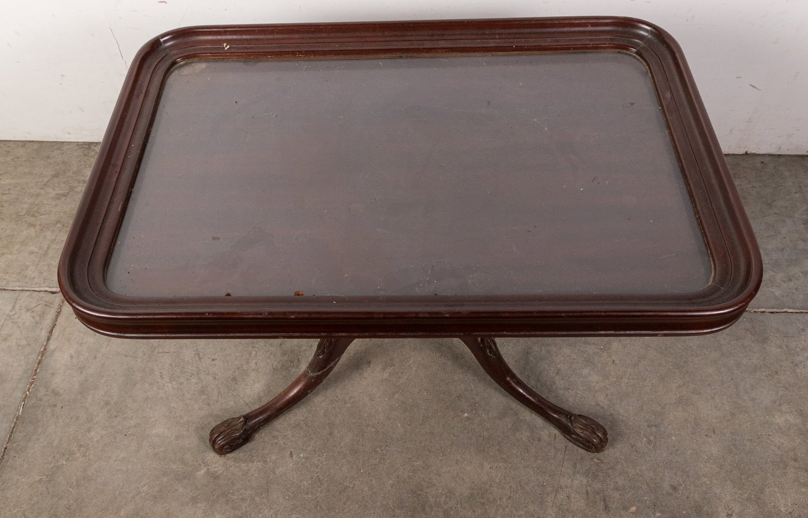 Antique Mahogany Coffee Table with Glass Serving Tray Top - 2