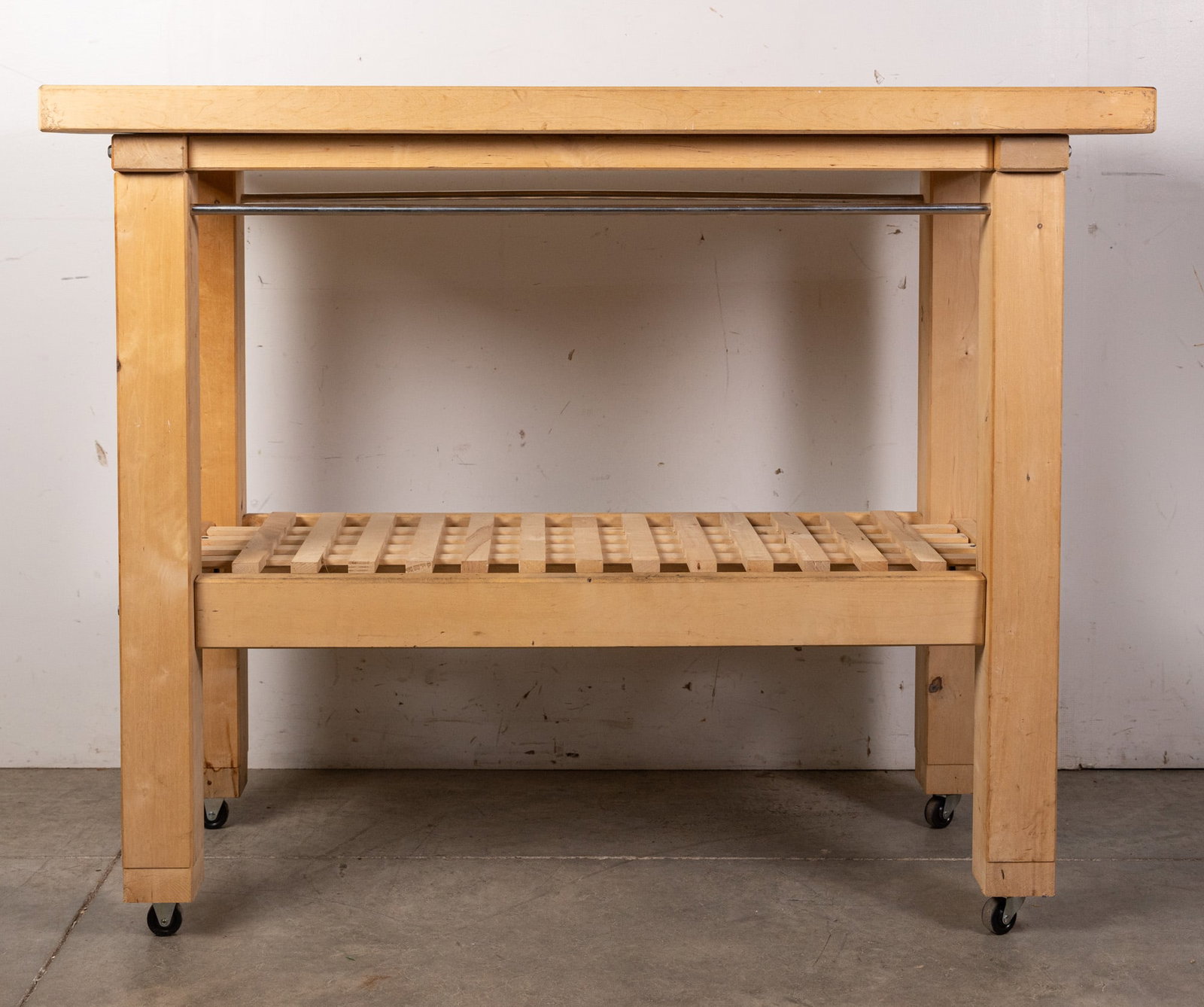 Butcher Block Top Rolling Kitchen Island: Butcher Block Top Rolling Kitchen Island Size 38" x 47" x 21" Literature Brooks Auction – Online Auction Terms & Conditions Contact: (856) 694-2960 | info@brooks.auction READ BEFORE YOU BID: We