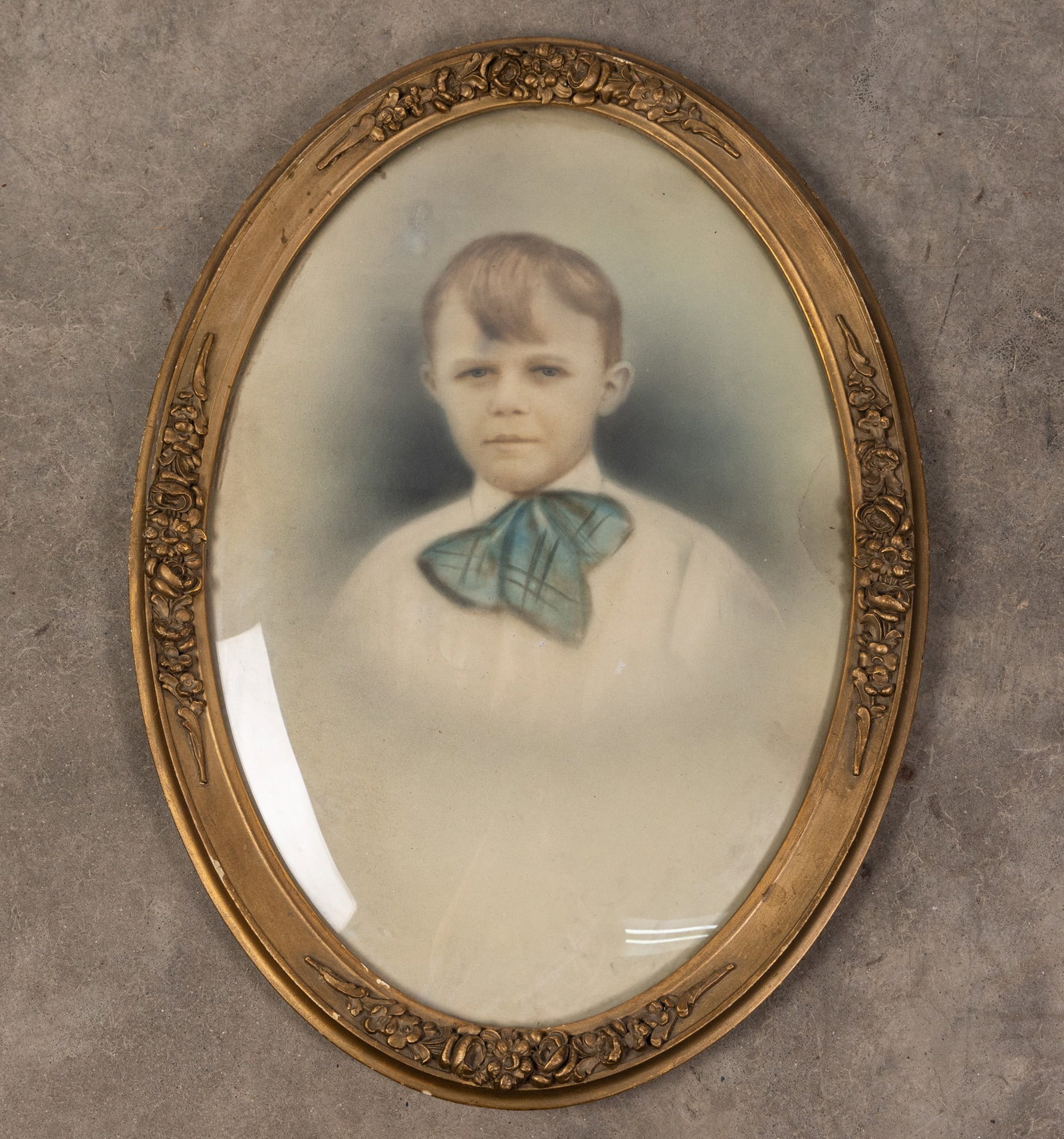 Antique Portrait of Young Boy in Antique Gesso Frame w/ Convex Glass (1 of 2)