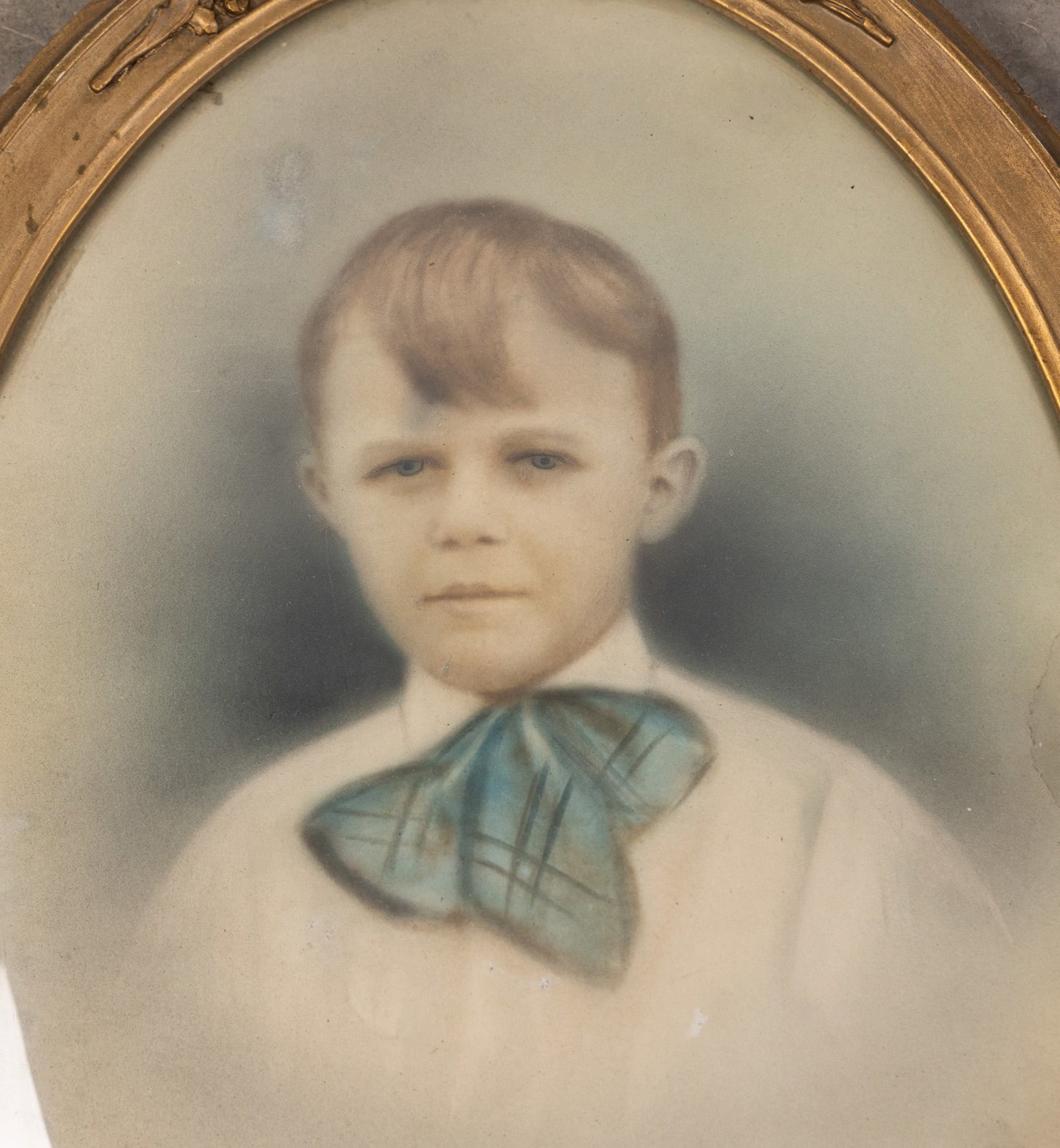 Antique Portrait of Young Boy in Antique Gesso Frame w/ Convex Glass - 2