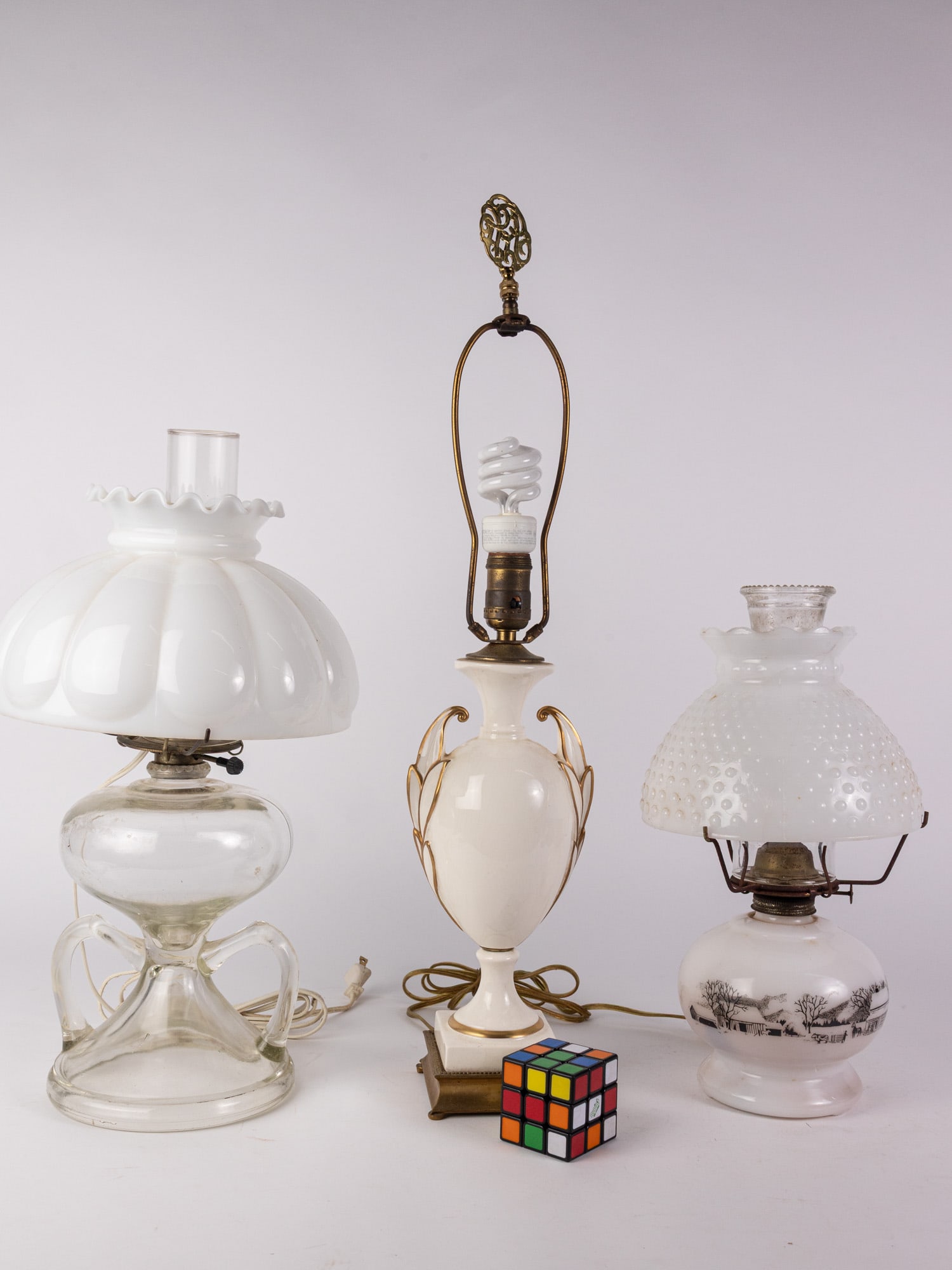 Three Vintage Lamps ft. Hurricane Lamps - 2