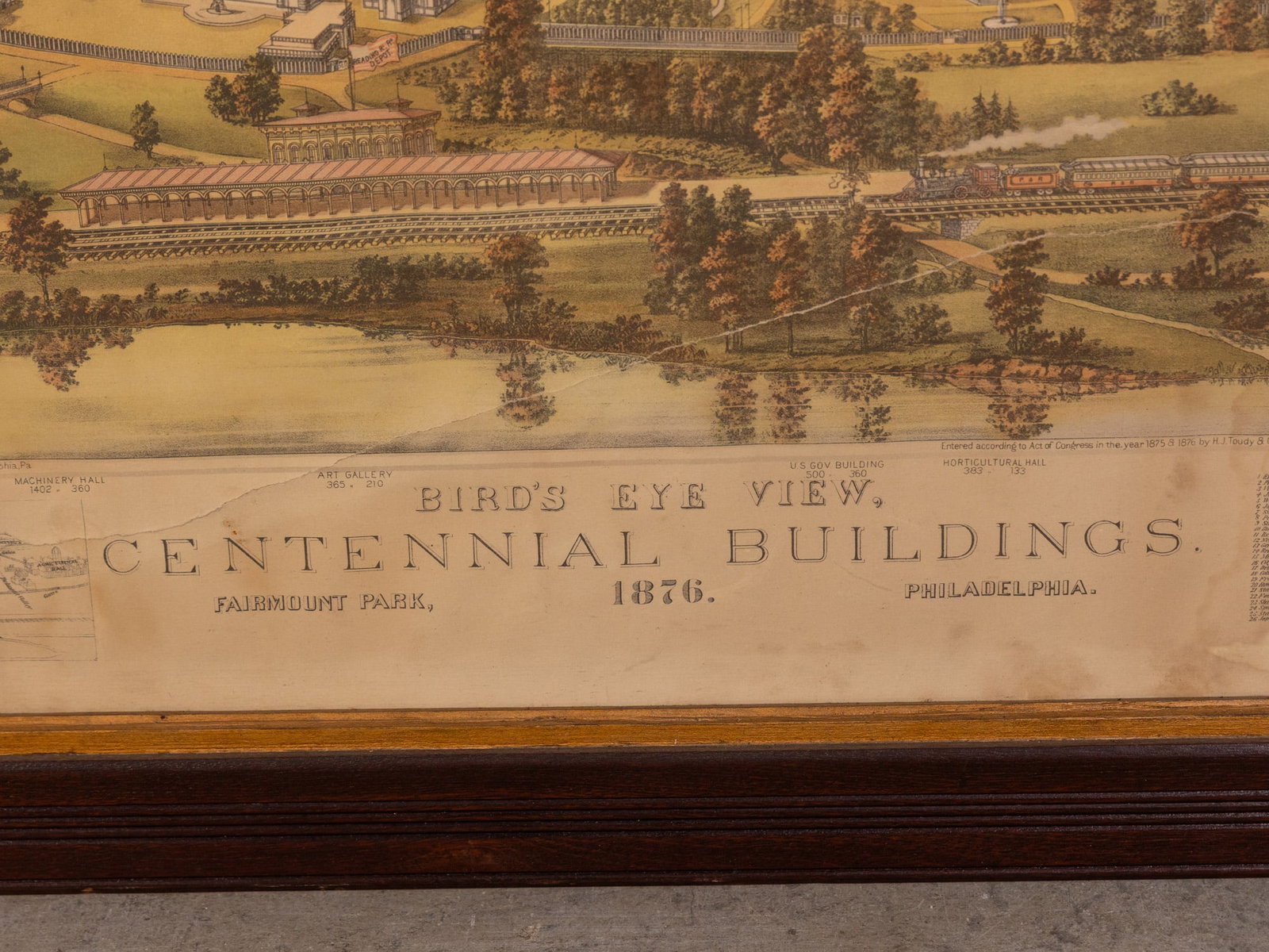 1876 "Bird's Eye View, Centennial Buildings" Framed Lithograph - 2