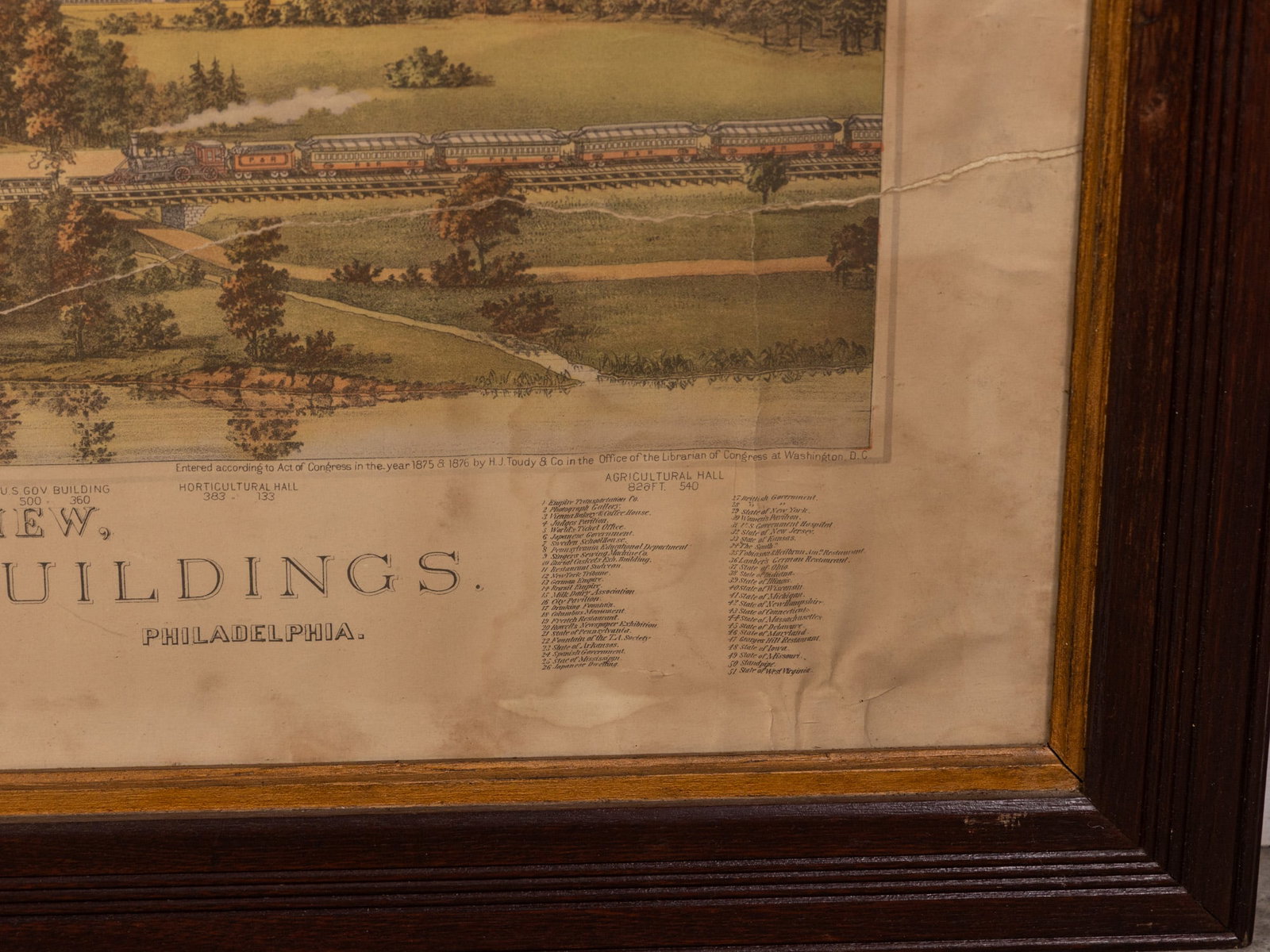 1876 "Bird's Eye View, Centennial Buildings" Framed Lithograph - 3