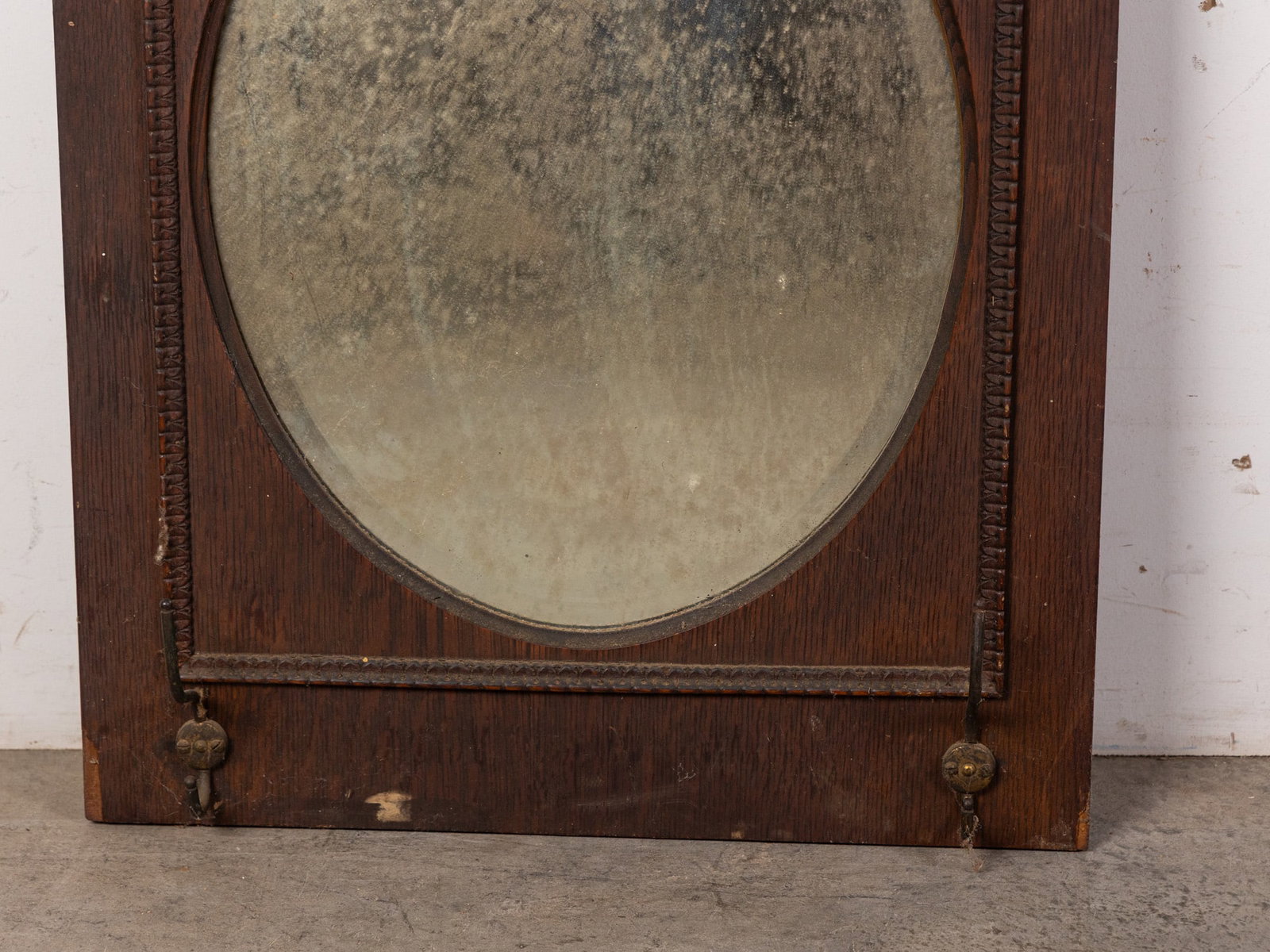 Antique Wall Mounted Oval Mirror with Attached Wall Hooks - 2