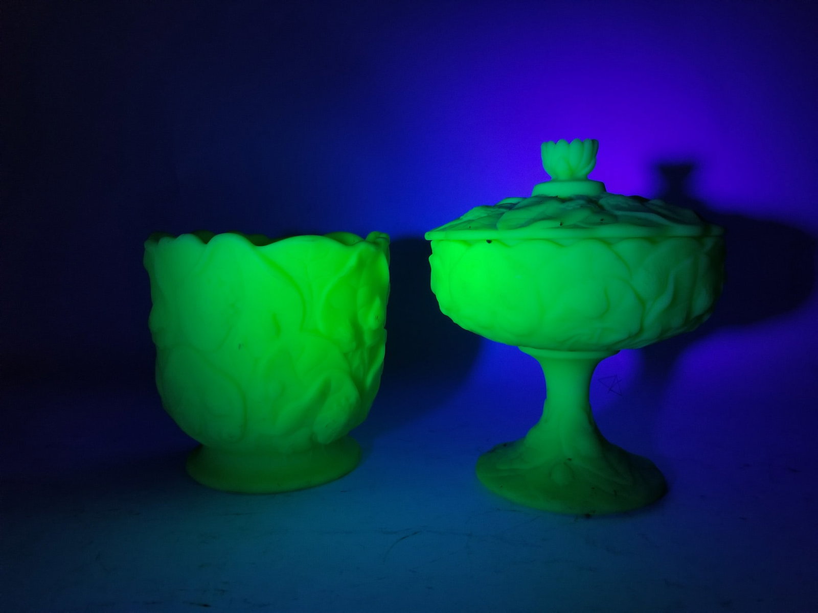 Two Pieces of Fenton "Lily" Uranium Satin Custard Glass - 3