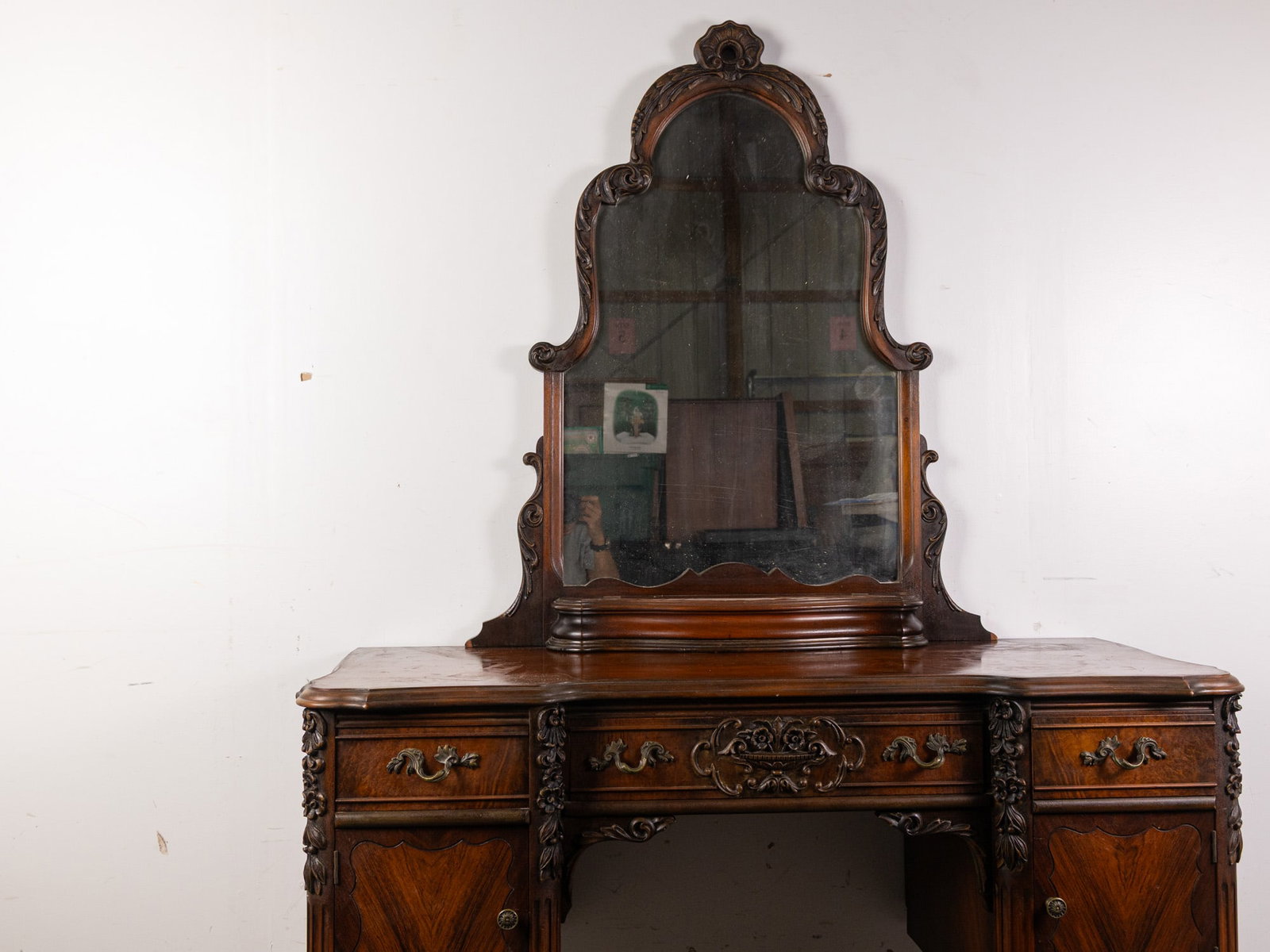 Antique Intricately Carved Desk/Vanity with Mirror - 3