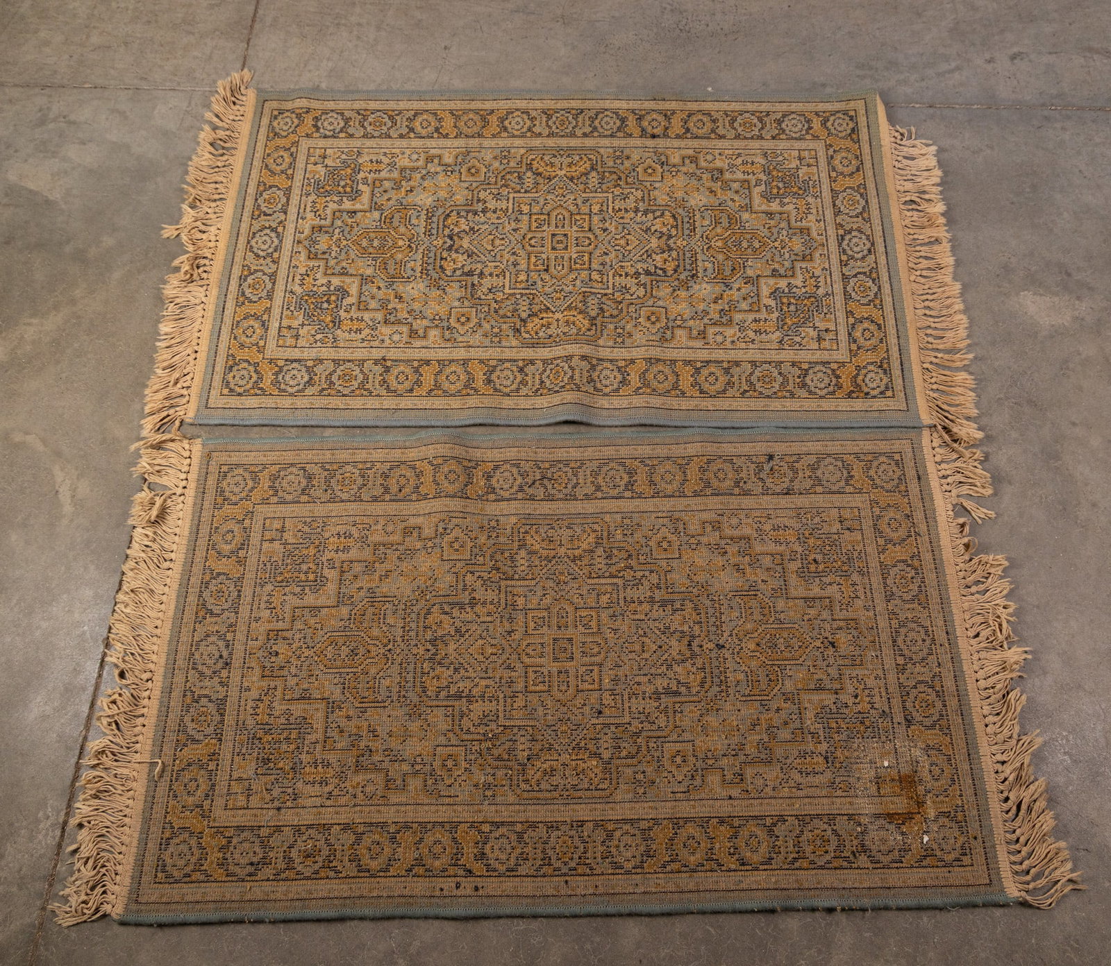 Two Vintage Oriental Small Blue Area Rugs - 2