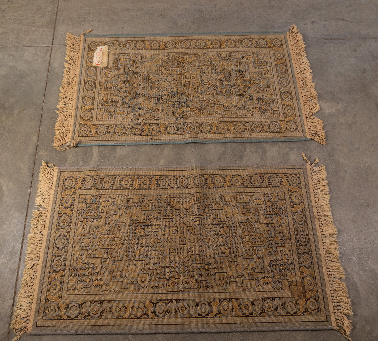 Two Vintage Oriental Small Blue Area Rugs - 2
