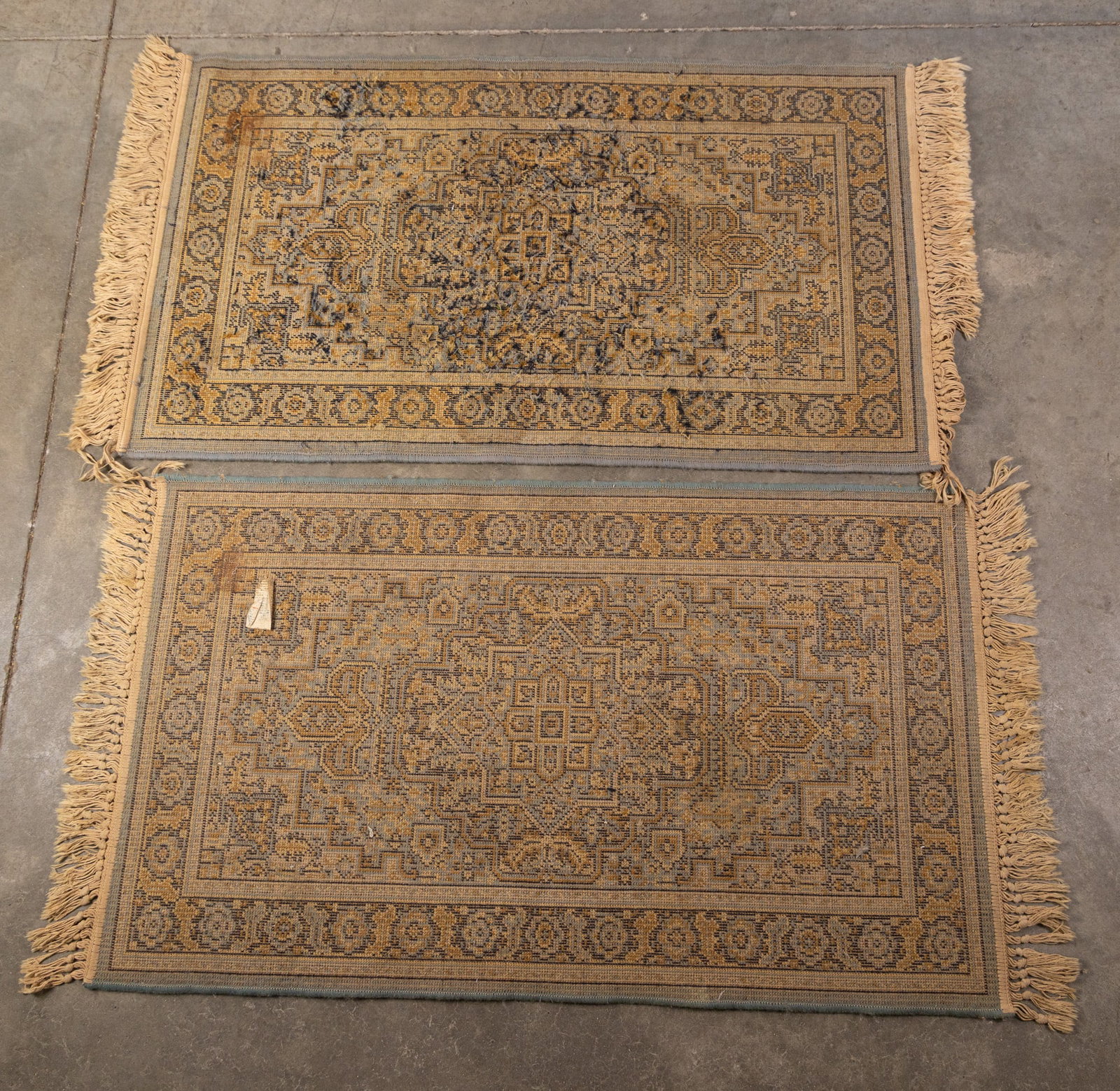 Two Vintage Oriental Small Blue Area Rugs - 2
