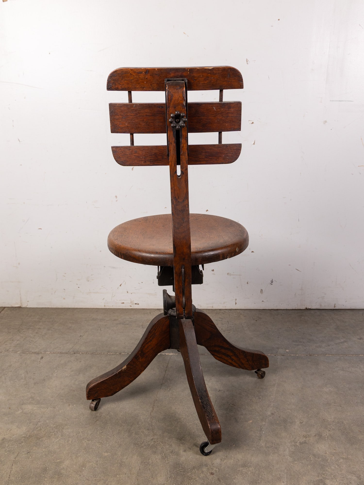 Antique Oak Rolling Desk Chair - 3