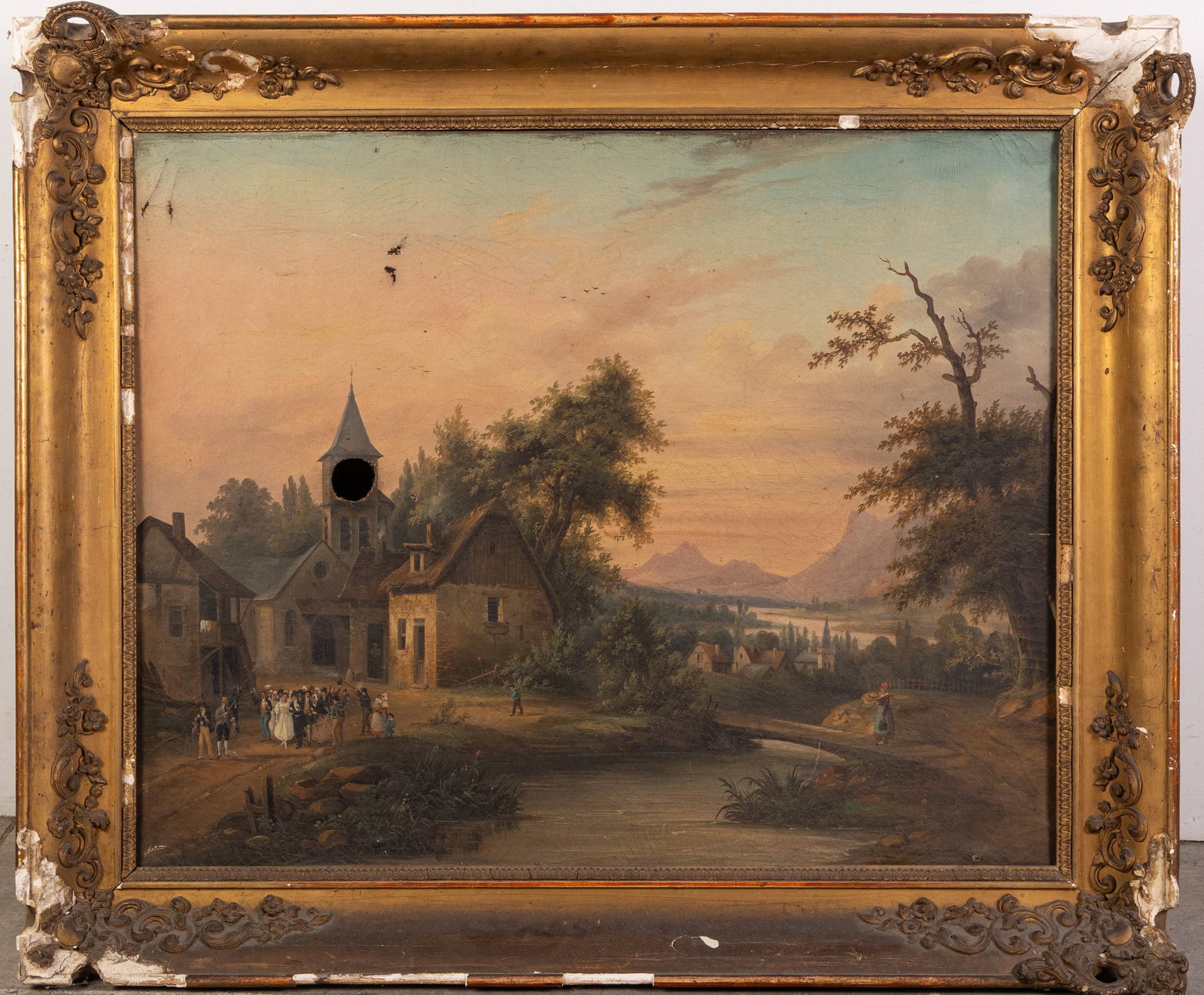 19th c. Musical Picture Clock: Missing parts. The face would sit in the hole in the clock tower Size 39" x 33" Literature Brooks Auction – Online Auction Terms & Conditions Contact: (856) 694-2960 | info@brooks.auction RE