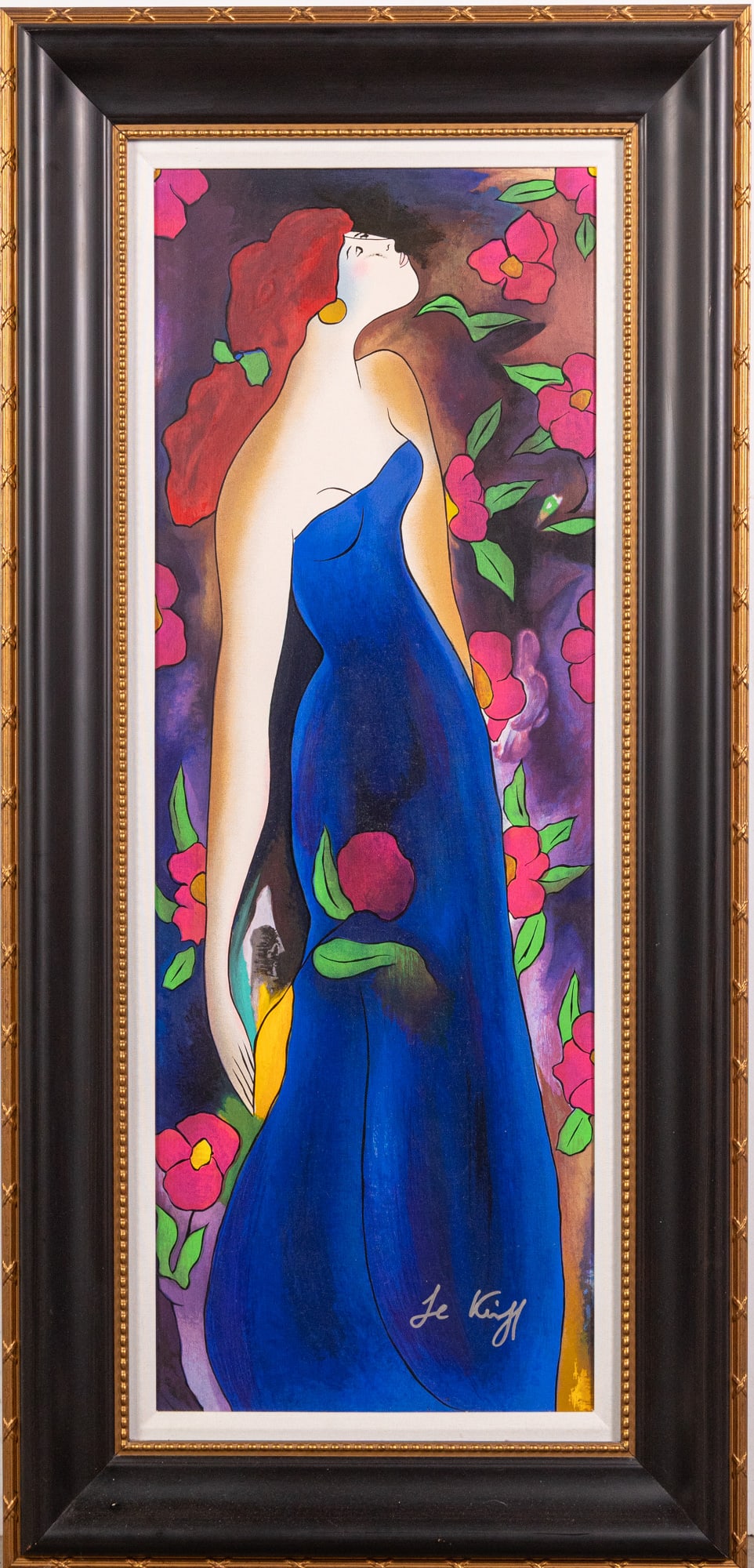Linda Le Kinff (b. 1949) - "Jeanet", Serigraph on Canvas: Appraised Value: $805.00 USD. Damage on subject's face, see photos Size 46" x 22" Literature Brooks Auction – Online Auction Terms & Conditions Contact: (856) 694-2960 | info@brooks.auction
