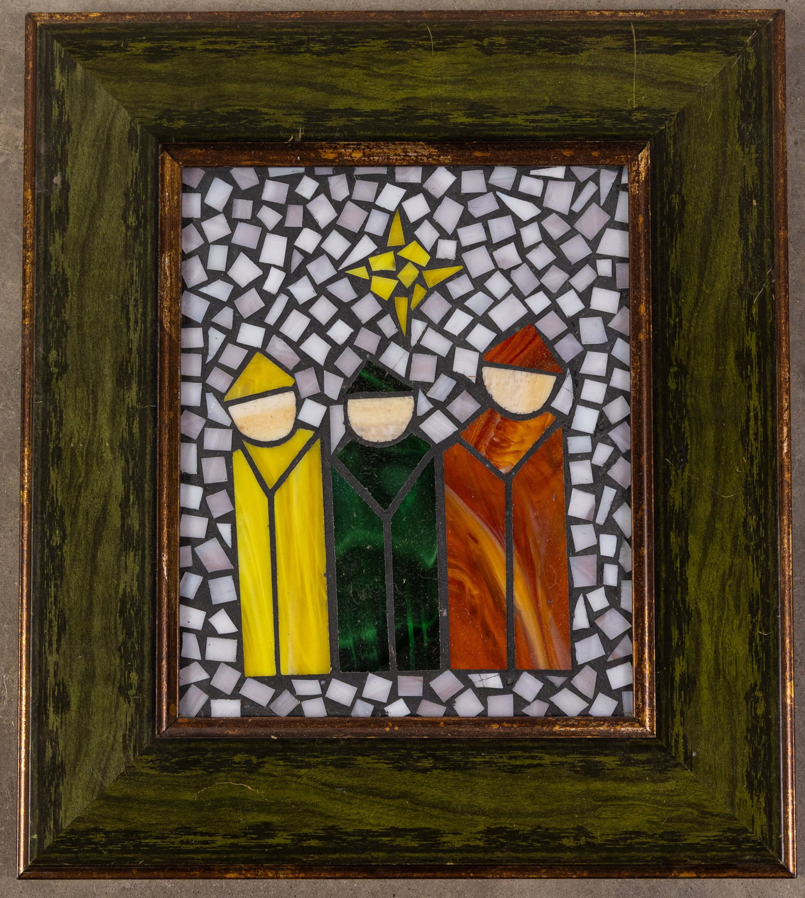 Stained Glass Mosaic of the Three Wise Men and the North Star: Stained Glass Mosaic of the Three Wise Men and the North Star Size 17" x 15" Literature Brooks Auction – Online Auction Terms & Conditions Contact: (856) 694-2960 | info@brooks.auction READ