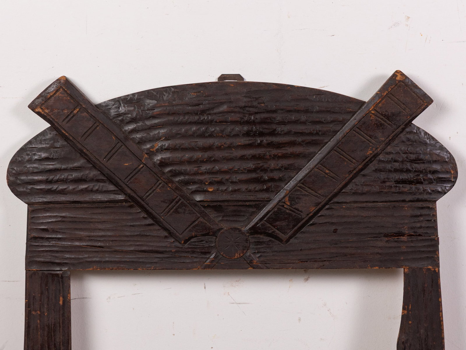 Antique Folk Art Hand Carved Windmill Motif Wood Frame - 2