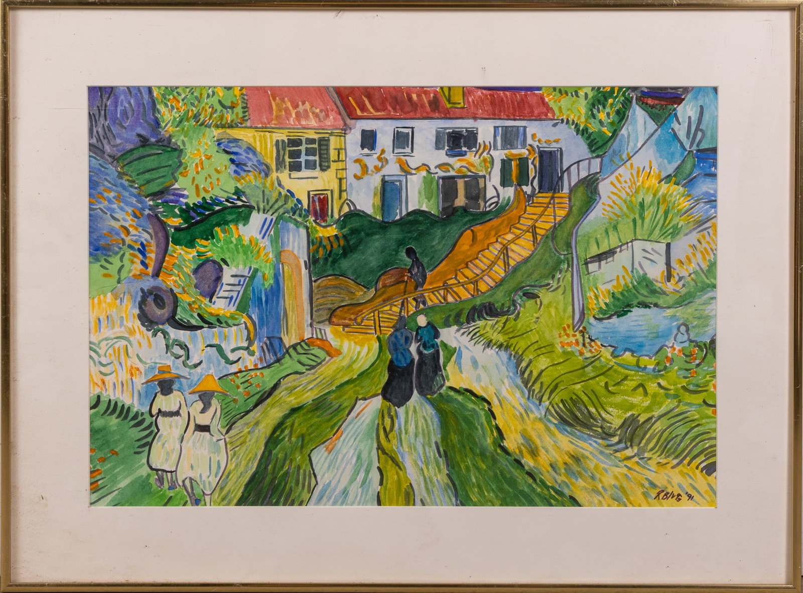 After Vincent van Gogh "Stairway at Auvers", Watercolor on Paper: After Vincent van Gogh "Stairway at Auvers", Watercolor on Paper Size 20" x 27" Literature Brooks Auction – Online Auction Terms & Conditions Contact: (856) 694-2960 | info@brooks.auction READ
