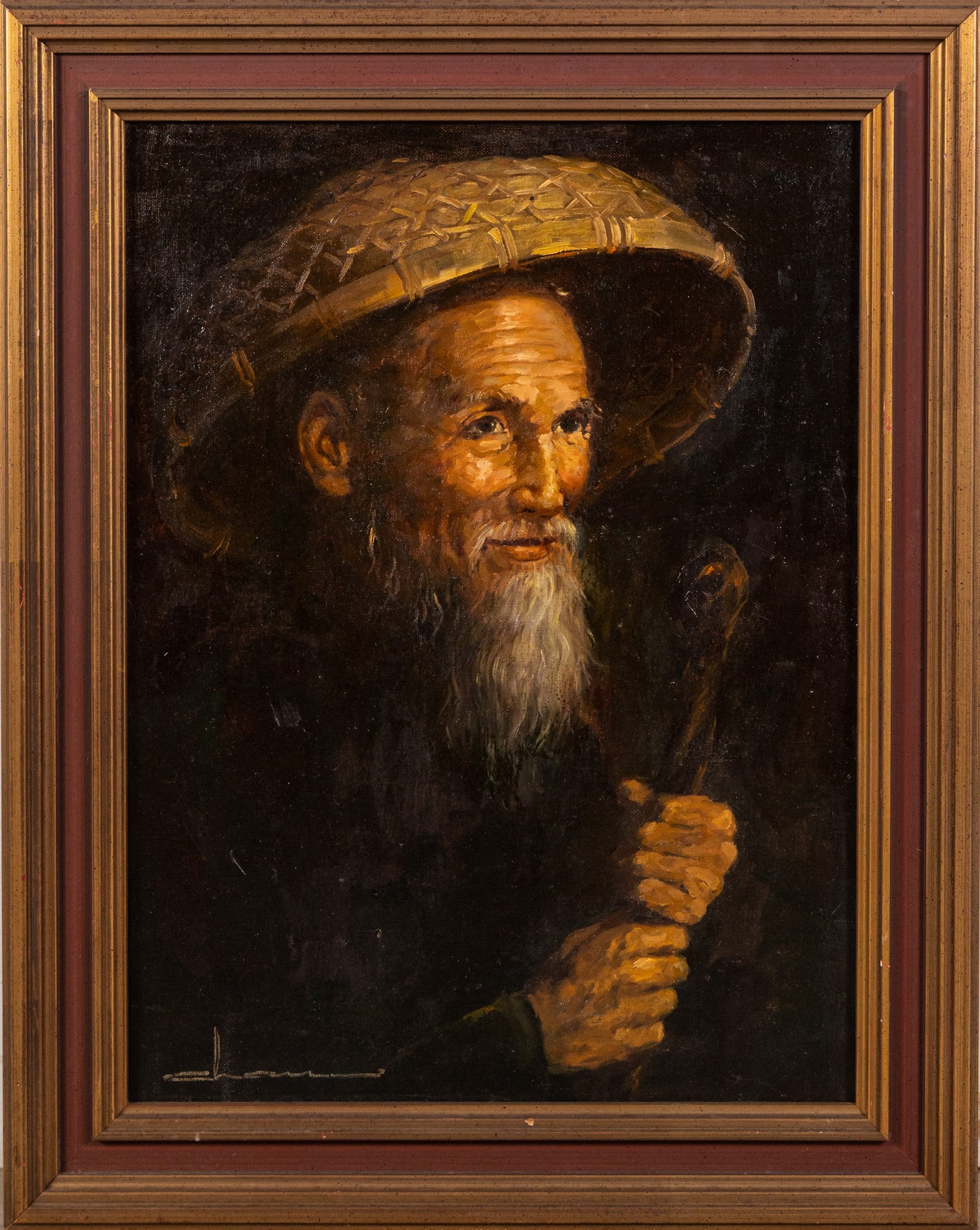Portrait of Elderly Chinese Man in Woven Hat, Oil on Canvas: Portrait of Elderly Chinese Man in Woven Hat, Oil on Canvas Size 29" x 23" Literature Brooks Auction – Online Auction Terms & Conditions Contact: (856) 694-2960 | info@brooks.auction READ