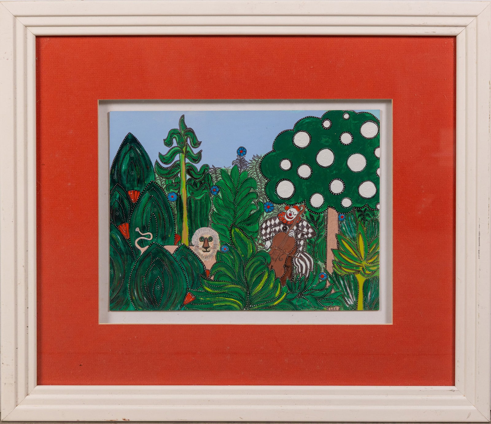 Ron Lee (b. 1947) - Cellist Clown in Jungle, Oil on Board: Ron Lee (b. 1947) - Cellist Clown in Jungle, Oil on Board Size 19" x 22" Literature Brooks Auction – Online Auction Terms & Conditions Contact: (856) 694-2960 | info@brooks.auction READ BEFORE